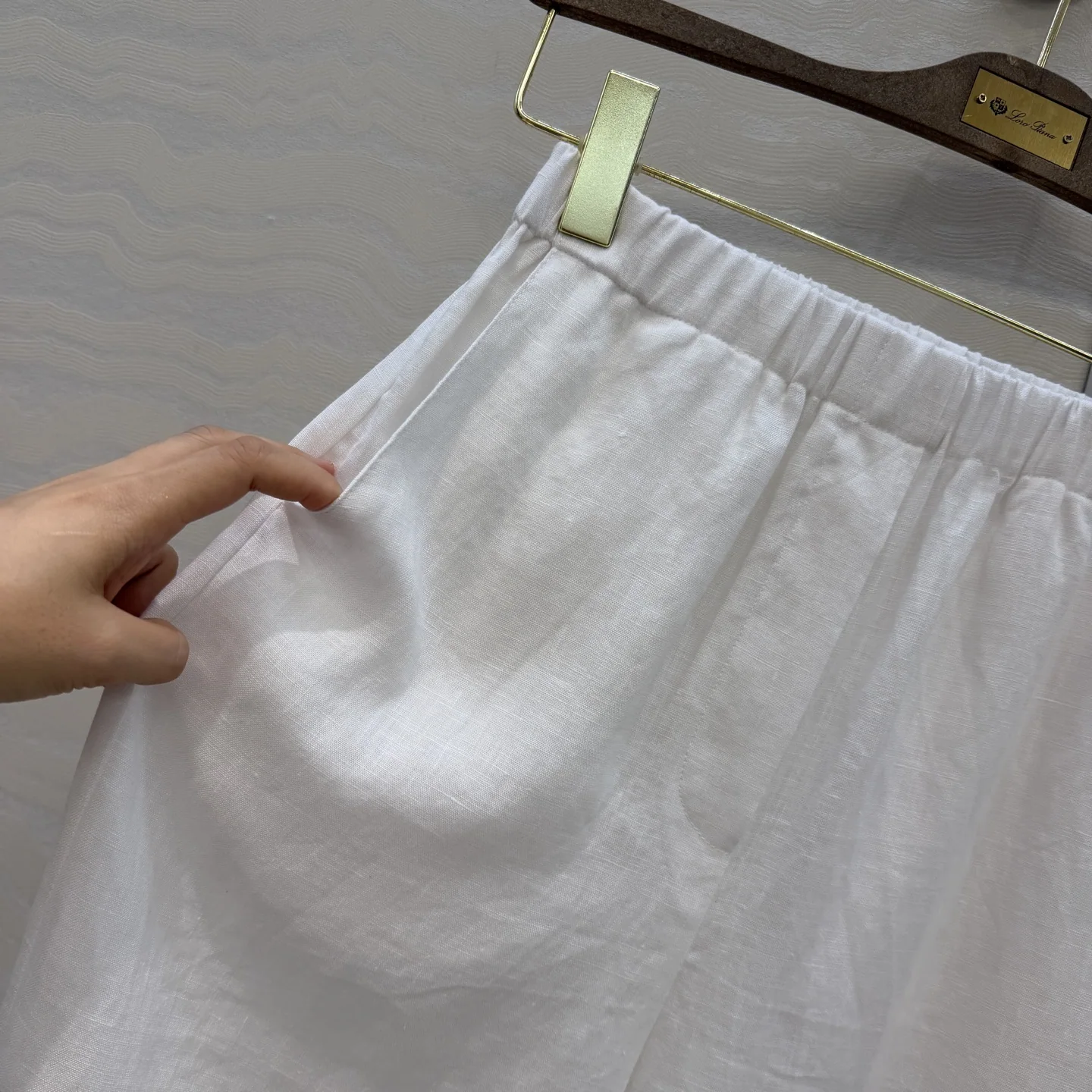 로로피아나 린넨 고무 허리 스트레이트 레그 여성 바지 상세 이미지 4