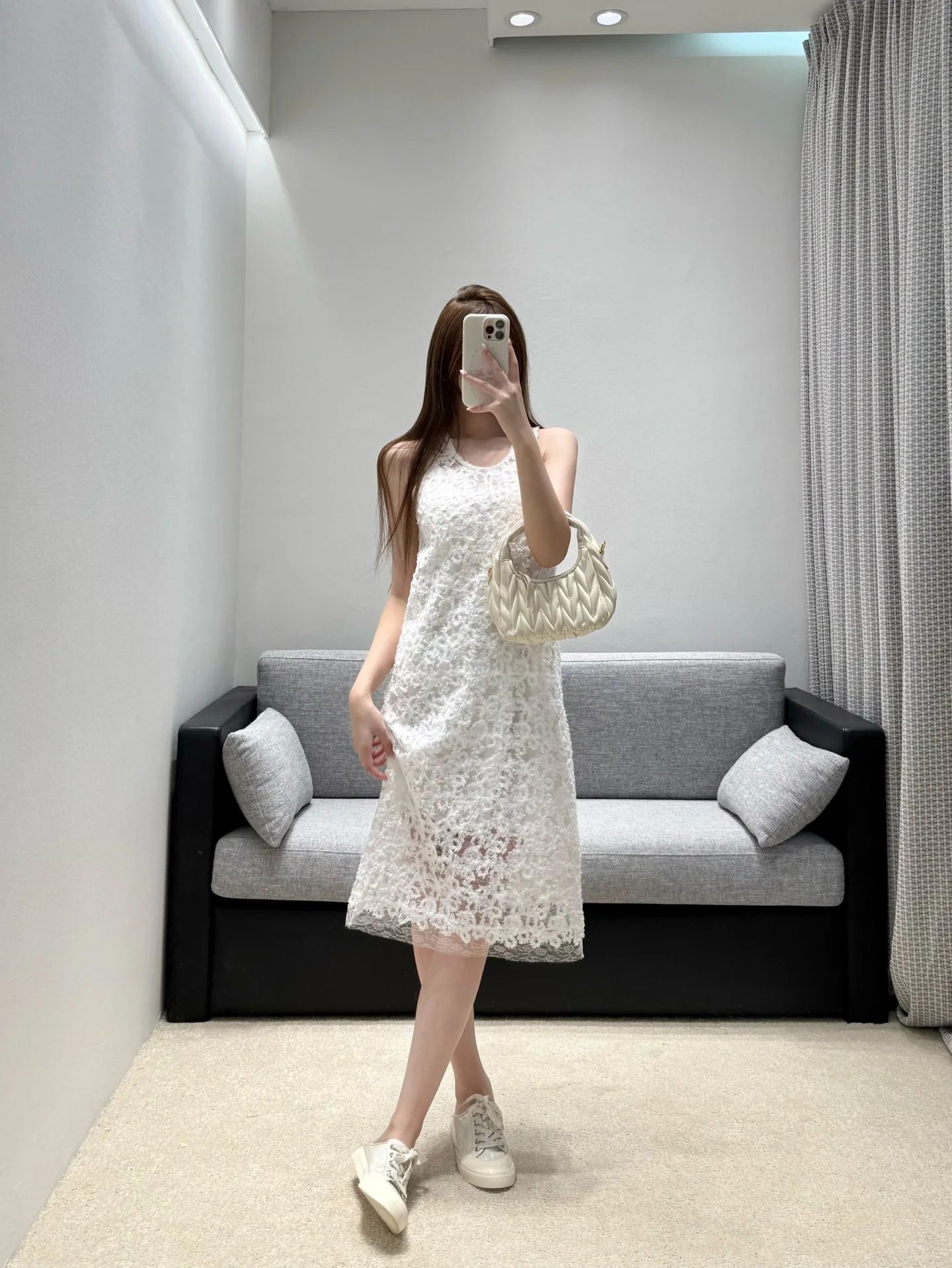 샤넬 화이트 레이스 메시 원피스 상세 이미지 4