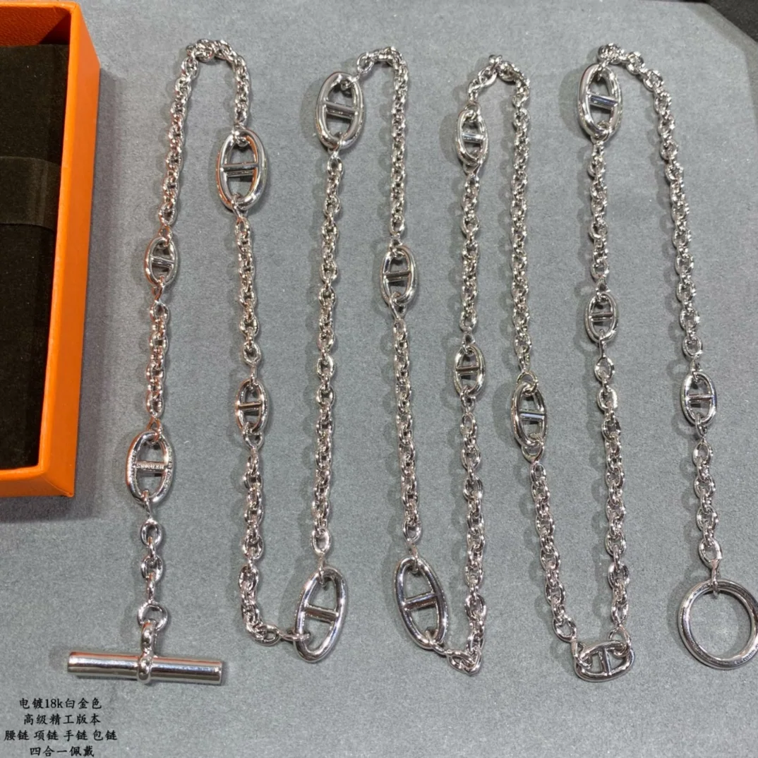 에르메스 피그노즈 18 K 화이트 골드 도금 허리 체인 목걸이 상세 이미지 9