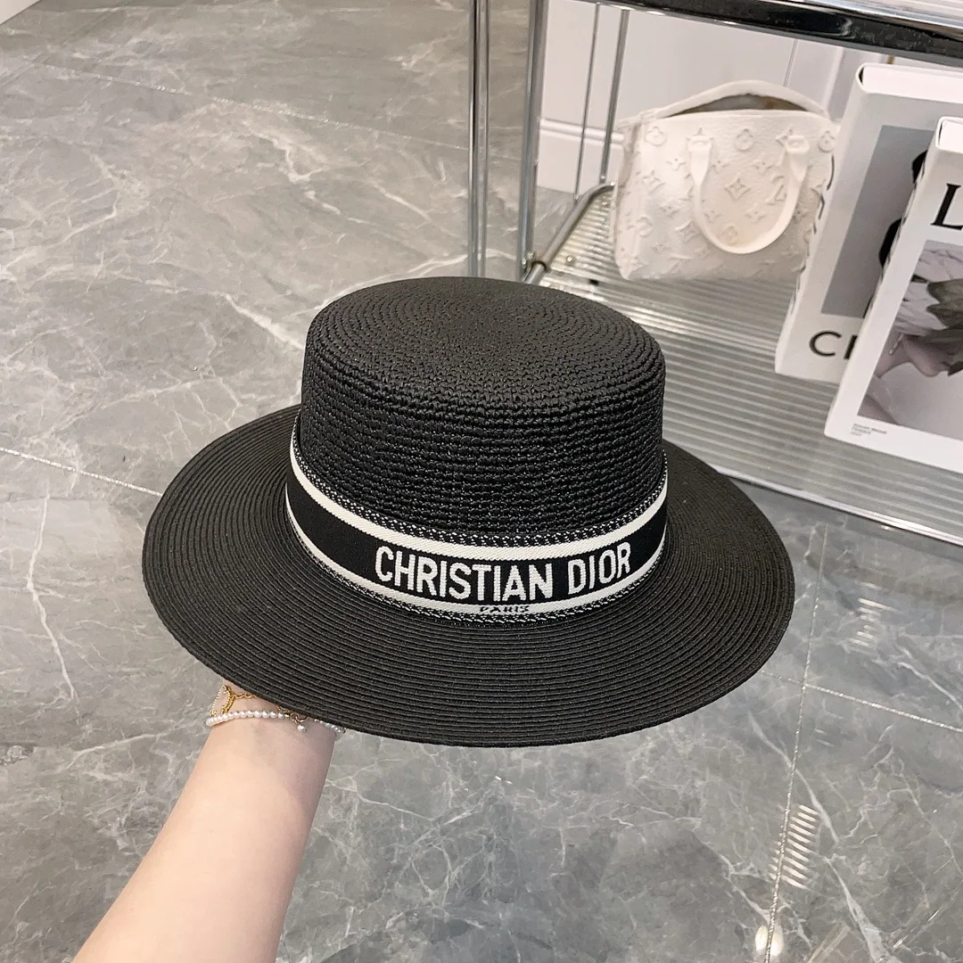 디올 레터 로고 웨빙 밀짚 모자 상세 이미지 8