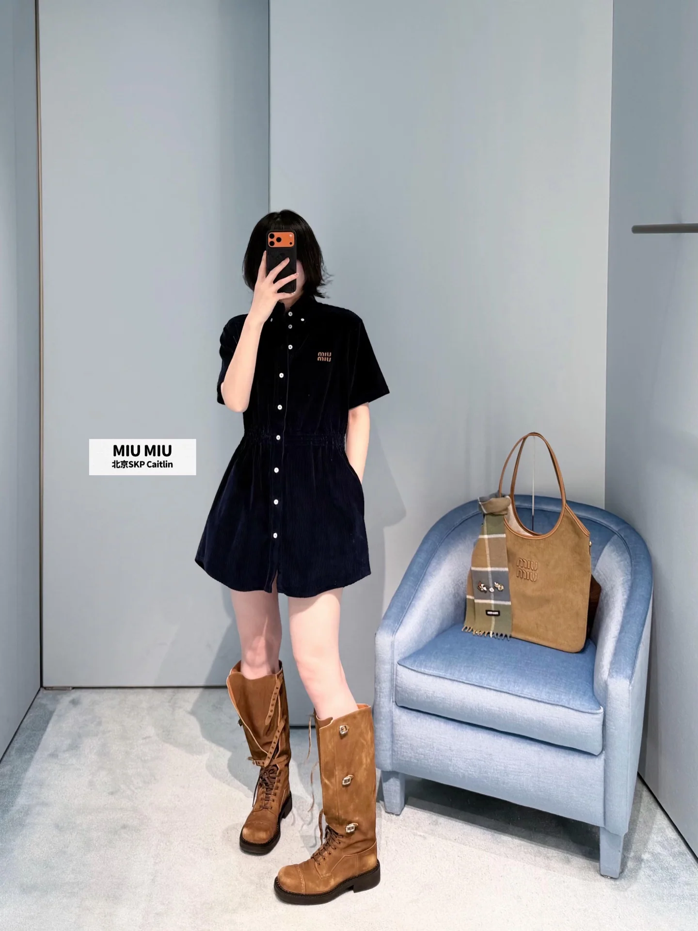 미우미우 코듀로이 반소매 원피스 26 SS 상세 이미지 4