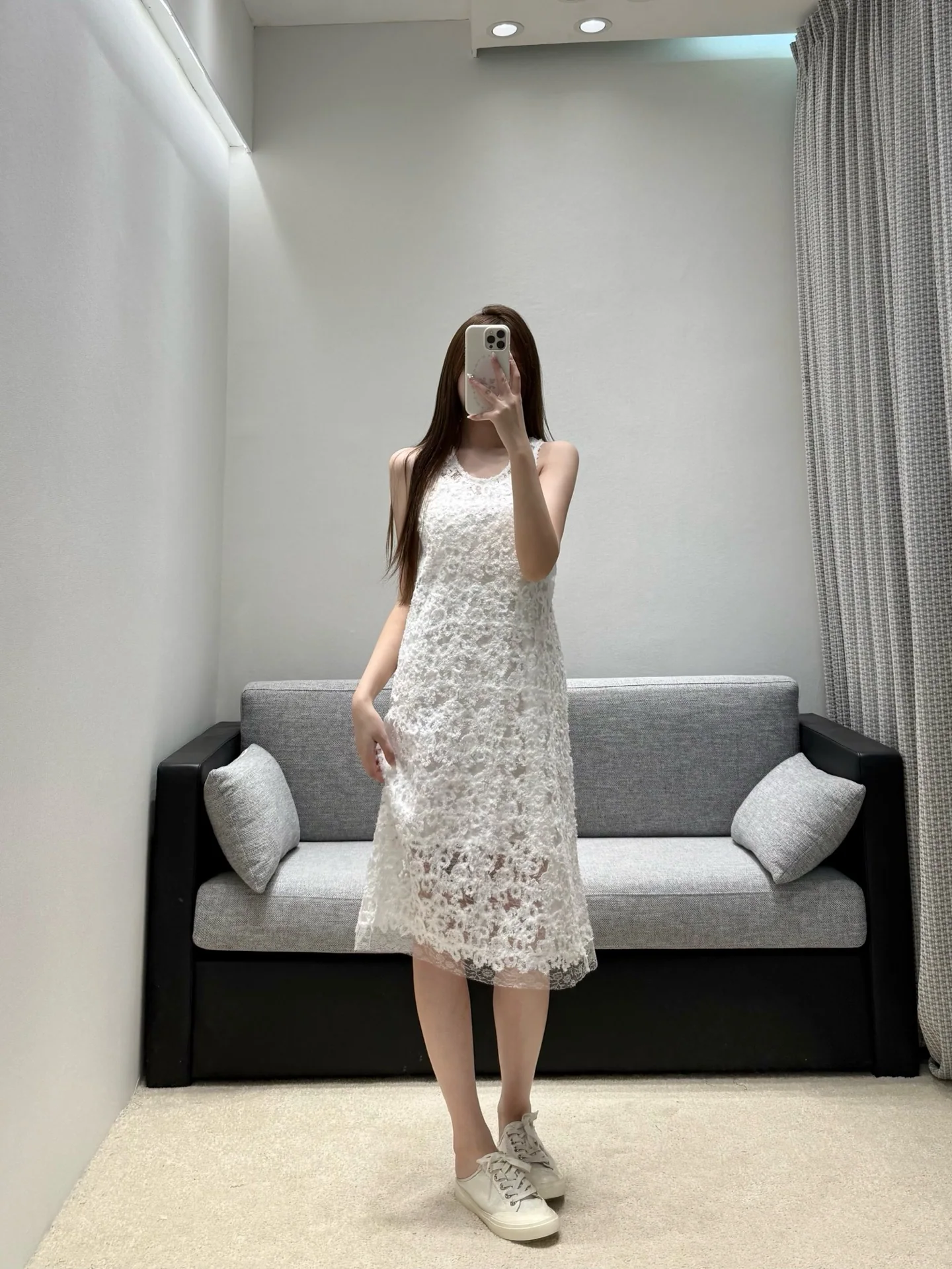 샤넬 화이트 레이스 메시 원피스 상세 이미지 9