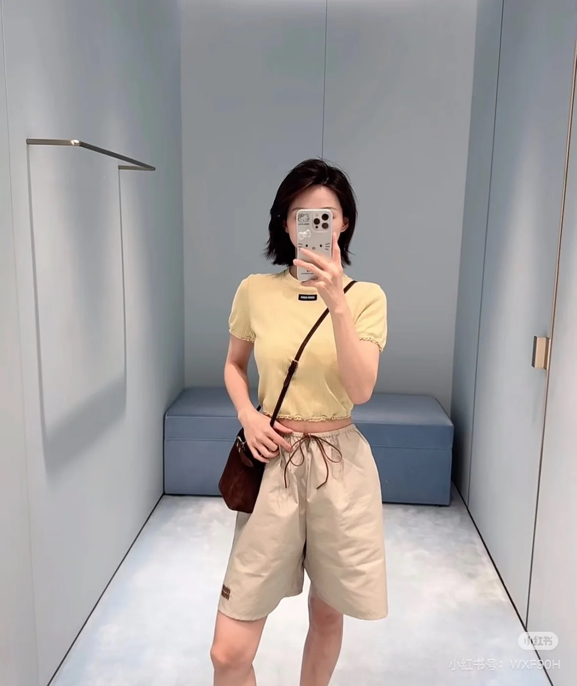 미우미우 레이스 트림 리브 크롭 반팔 티셔츠 상세 이미지 4