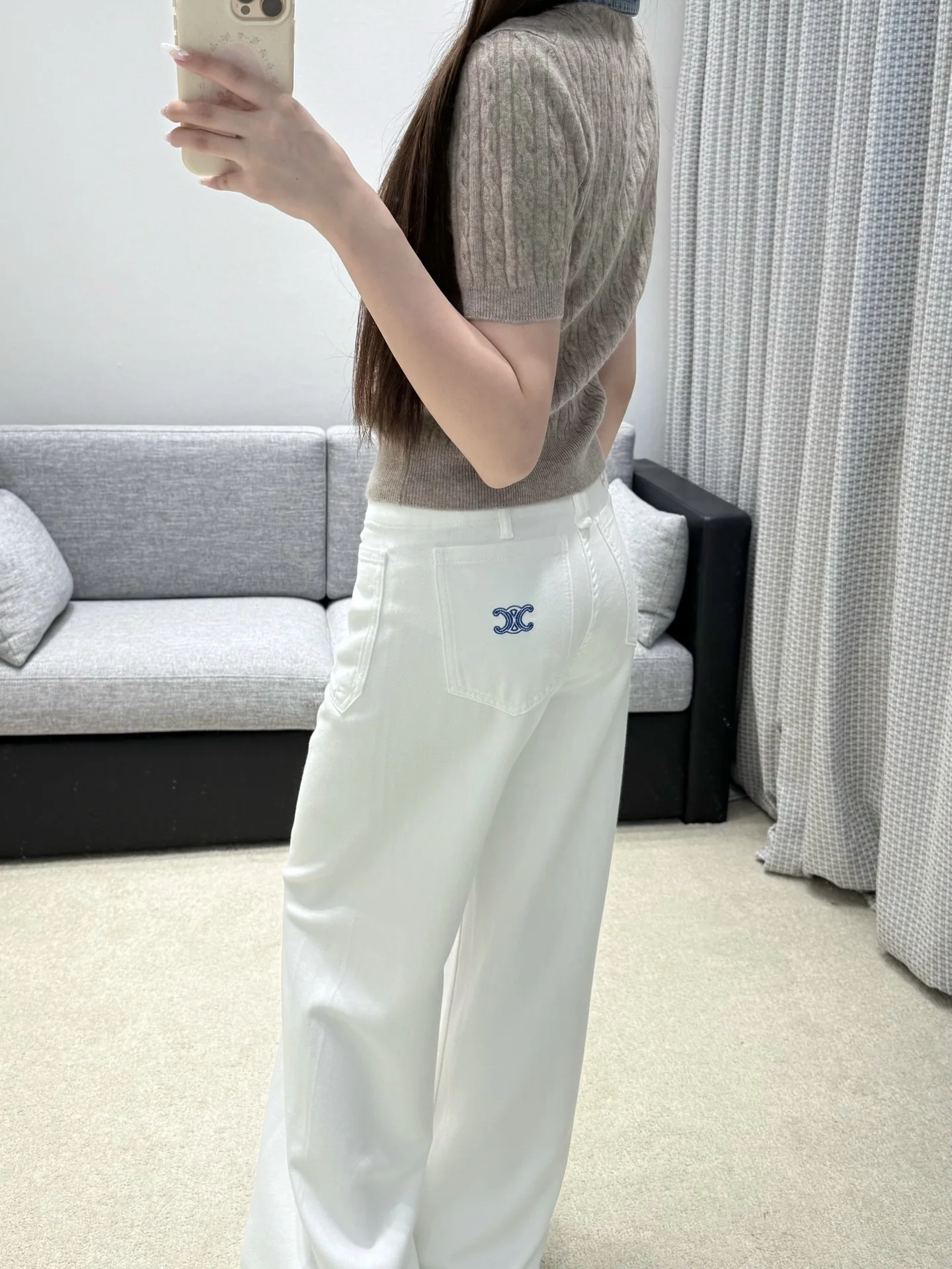 셀린느 와이드 레그 하이웨이스트 여성 바지 상세 이미지 6