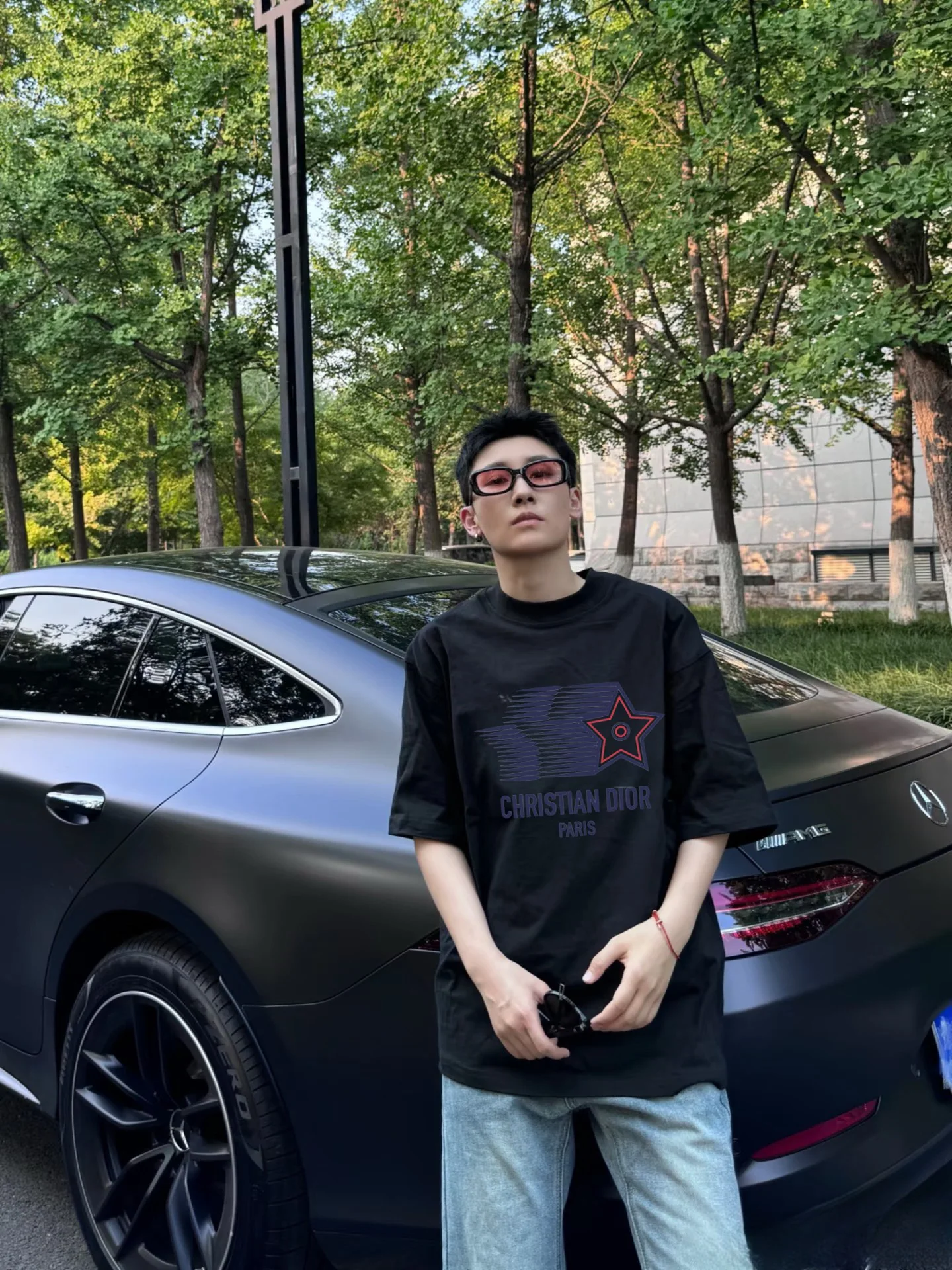 디올 오각별 무늬 여성 반팔 티셔츠 상세 이미지 3