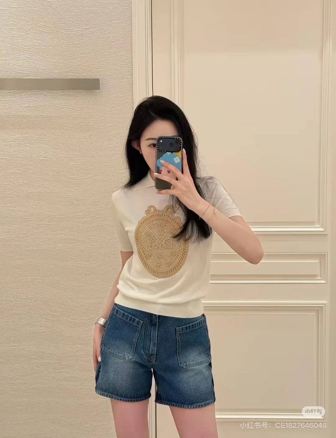 디올 가든 월드 3 D 자수 여성 니트 반팔 탑 상세 이미지 8