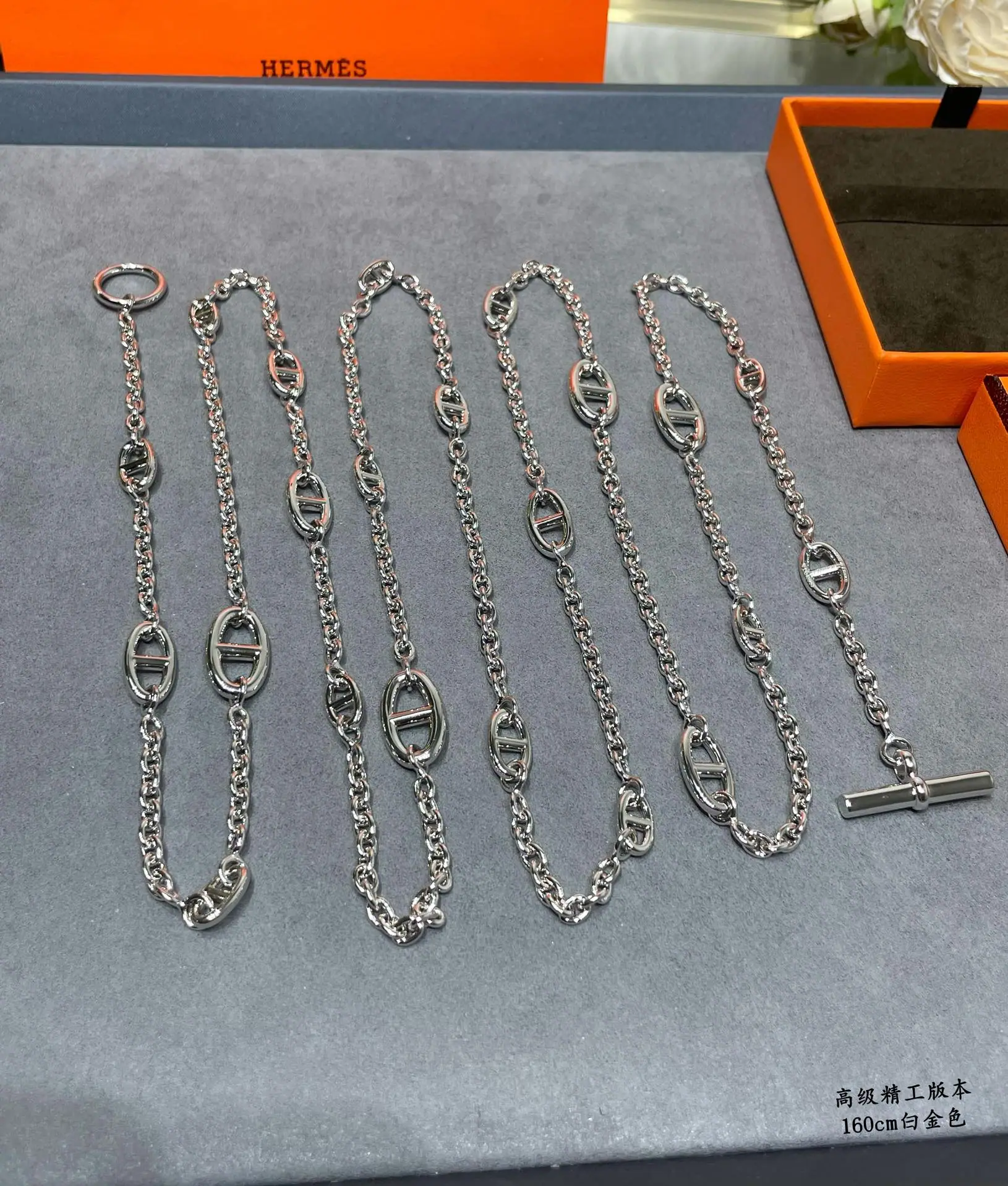에르메스 파랑돌 피그노즈 18 K 화이트 골드 도금 목걸이 상세 이미지 8