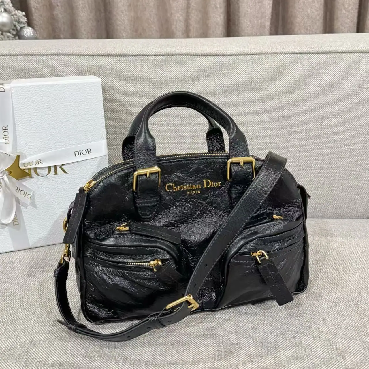 디올 블랙 플리츠 카프스킨 미니 숄더백 상세 이미지 9