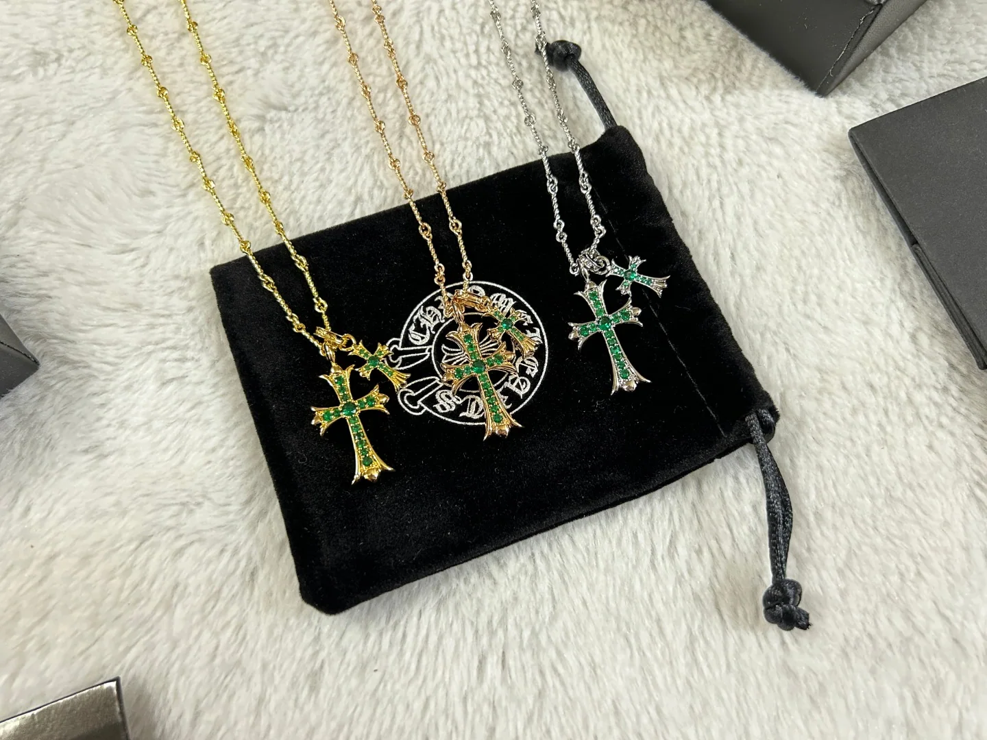 크롬하츠 더블 크로스 그린 다이아몬드 목걸이 상세 이미지 1