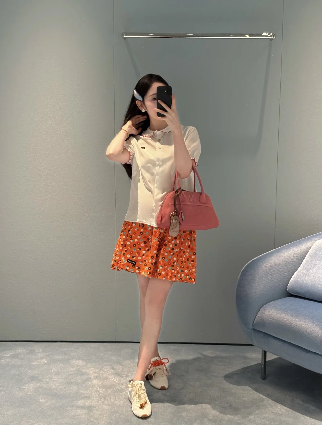 미우미우 레이스 피터팬 카라 코튼 반소매 셔츠 상세 이미지 4