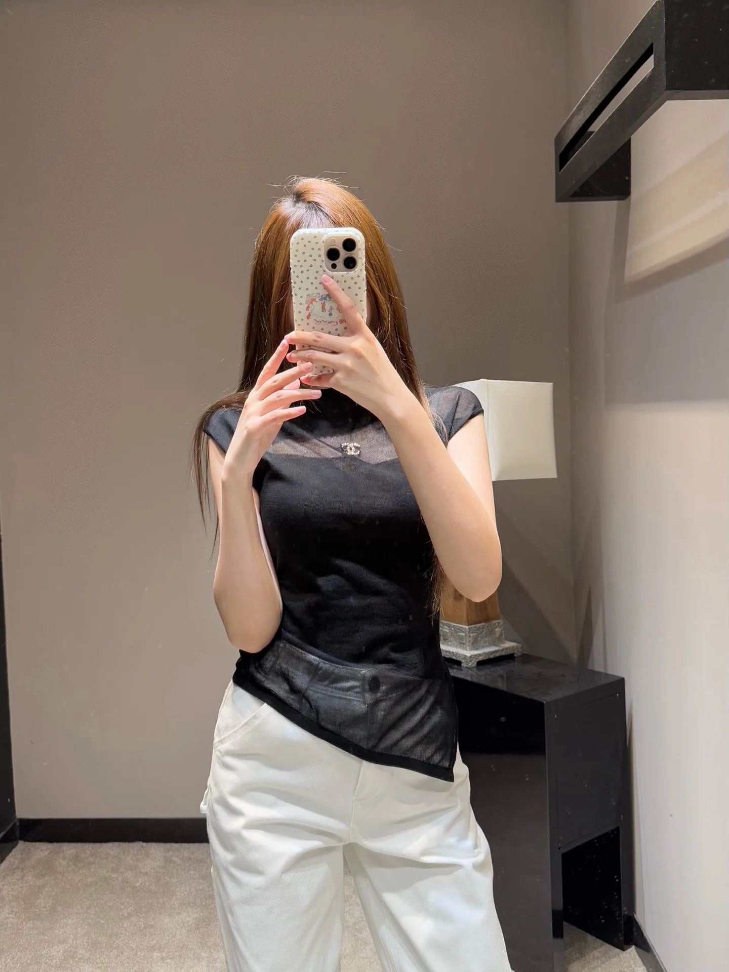 샤넬 비대칭 컷팅 여성 반팔 니트 탑 상세 이미지 7