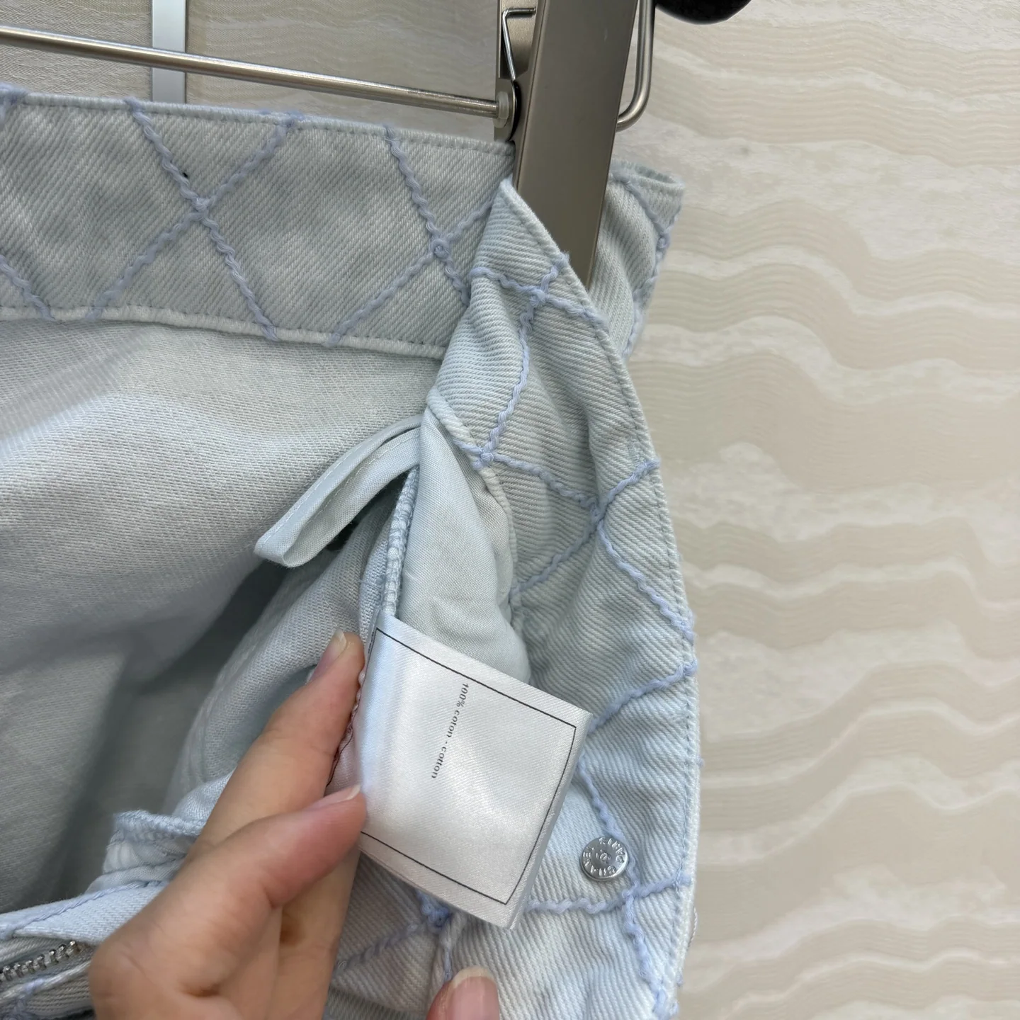 샤넬 자수 다이아몬드 패턴 데님 여성 바지 상세 이미지 7