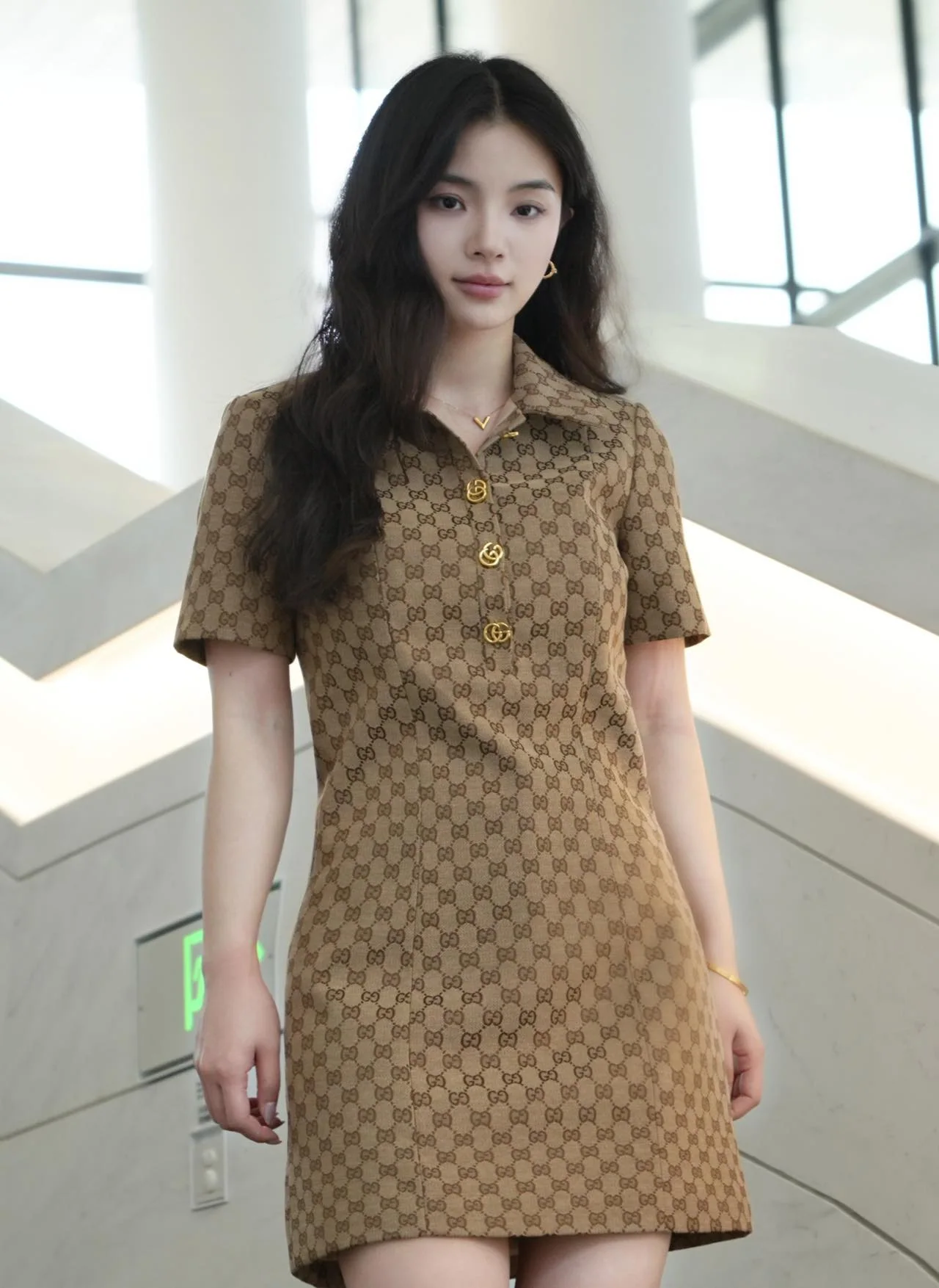구찌 여성 자카드 슬림핏 반팔 원피스 상세 이미지 3