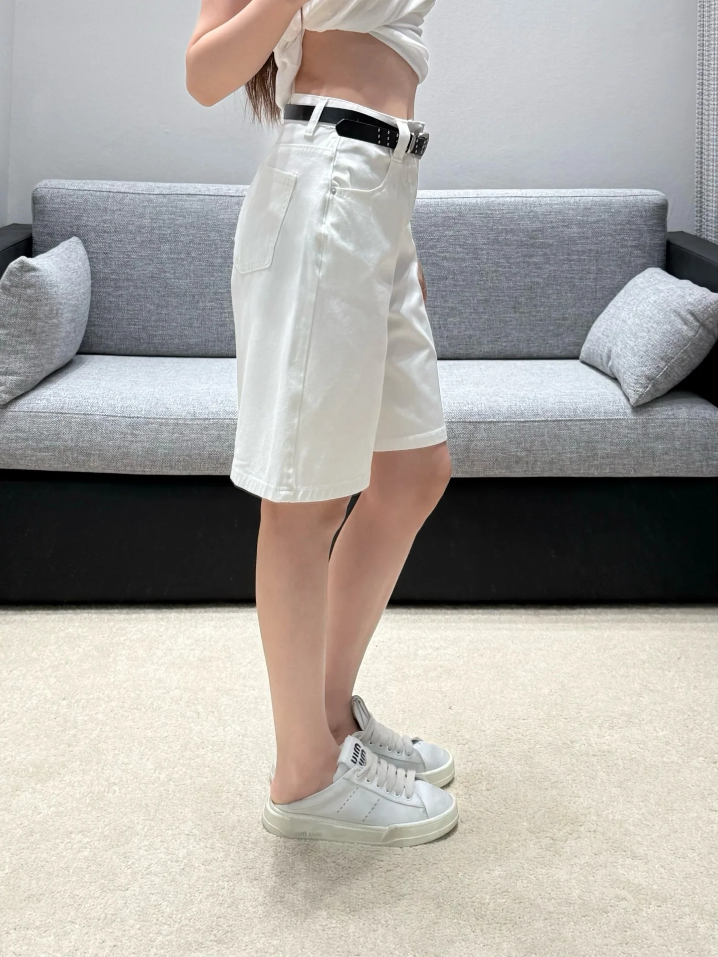 폴로 하이웨이스트 와이드 크롭 데님 바지 상세 이미지 8