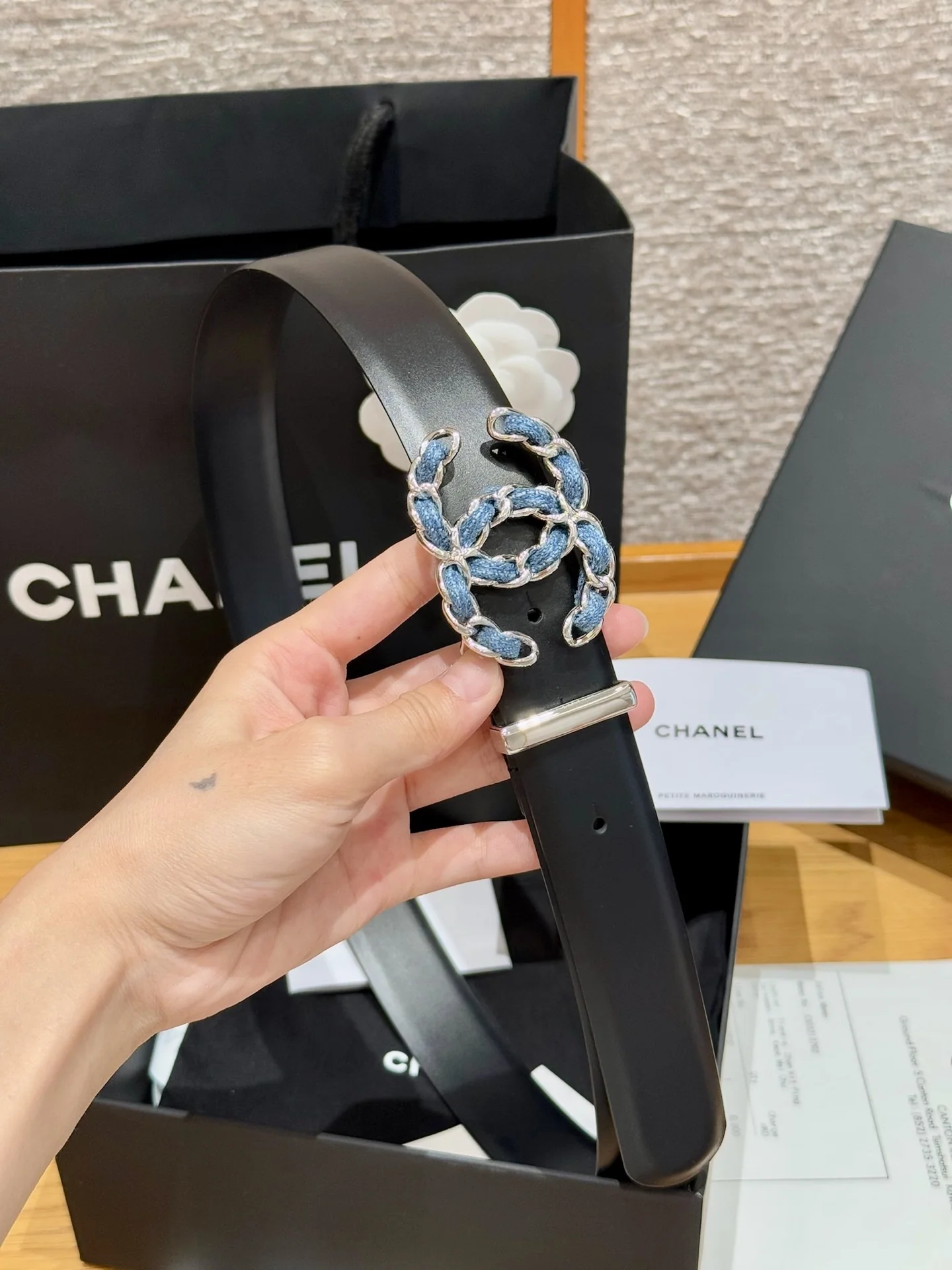 샤넬 더블 C 버클 카프스킨 가죽 벨트 상세 이미지 4
