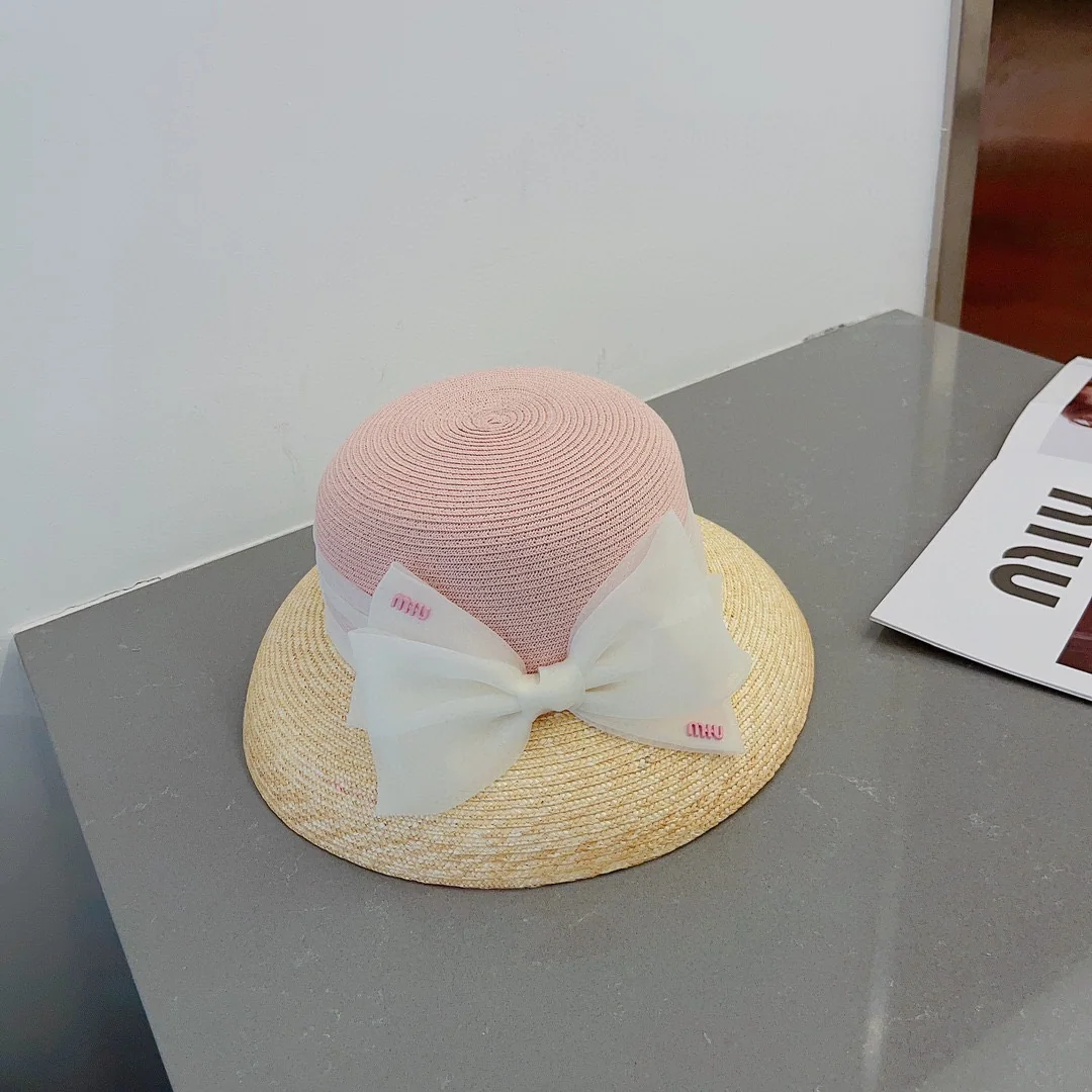 미우미우 컬러 블록 오간지 리본 밀짚모자 상세 이미지 1