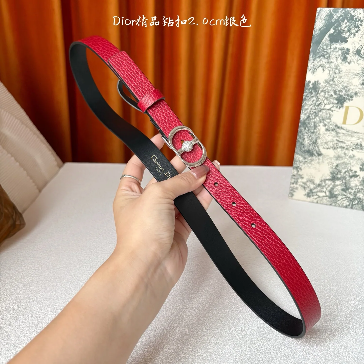디올 다이아몬드 장식 가죽 벨트 상세 이미지 6