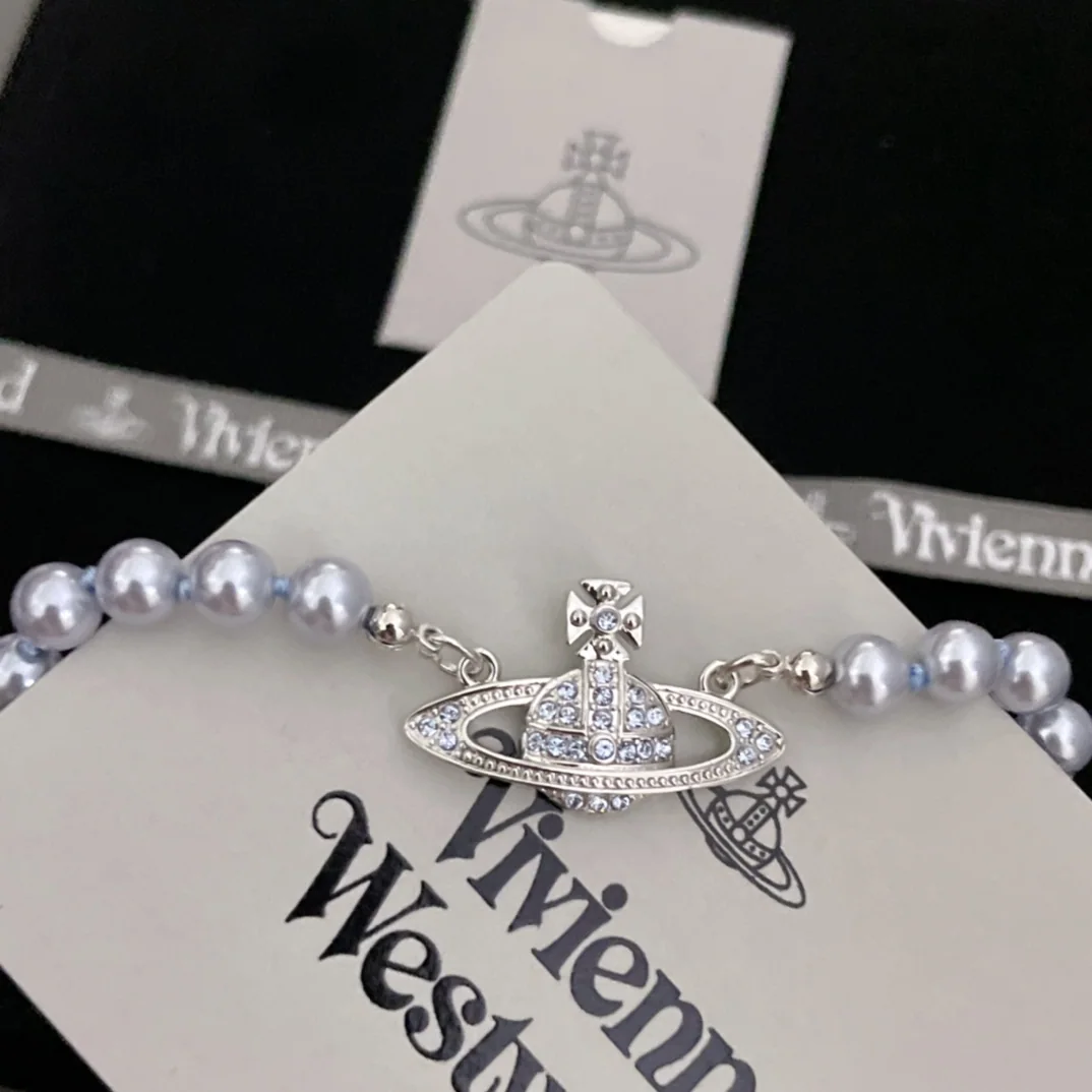 비비안웨스트우드 블루 진주 큐빅 새턴 목걸이 상세 이미지 6
