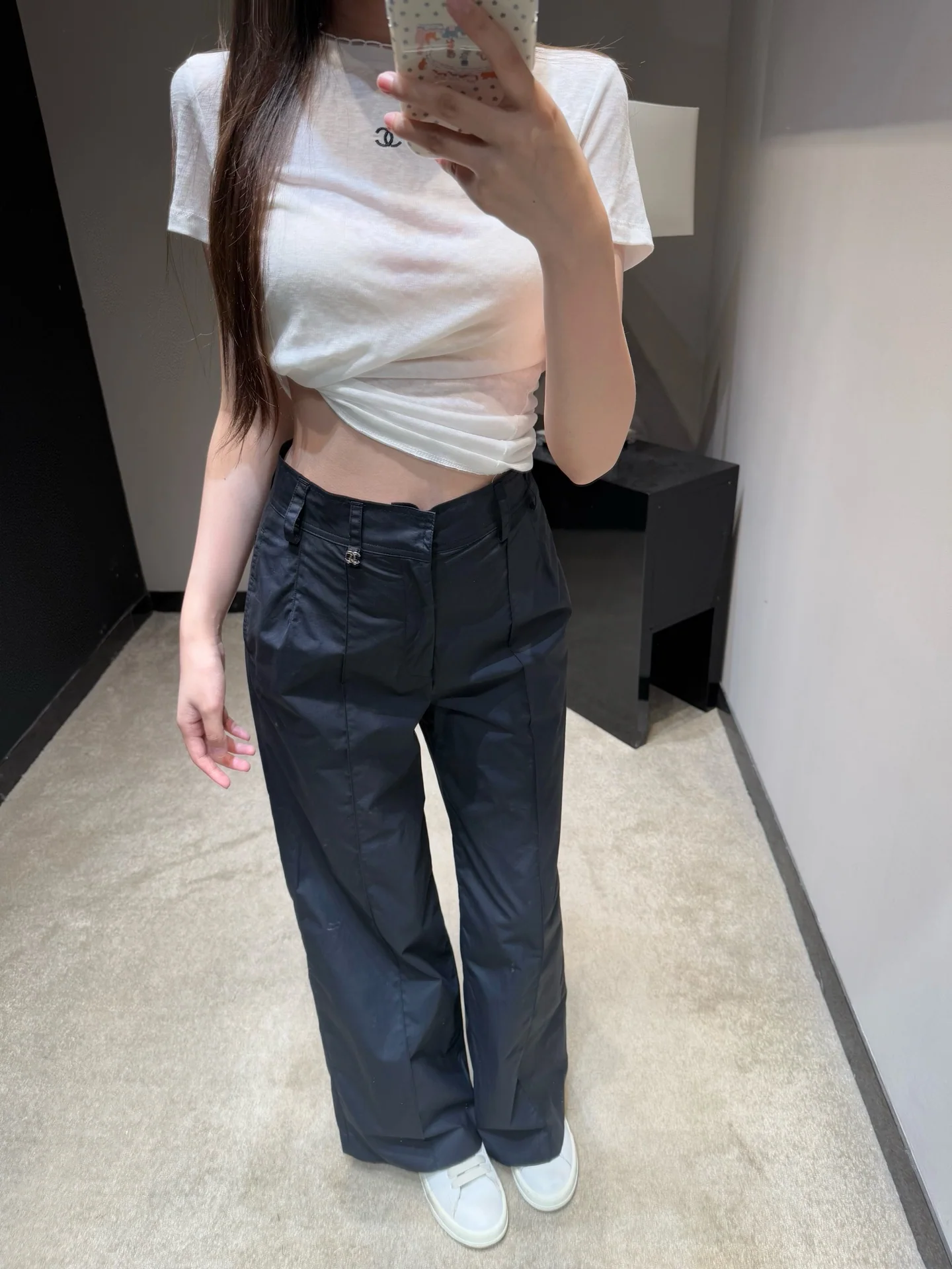 샤넬 더블 C 메탈 버클 네이비 여성 바지 상세 이미지 5