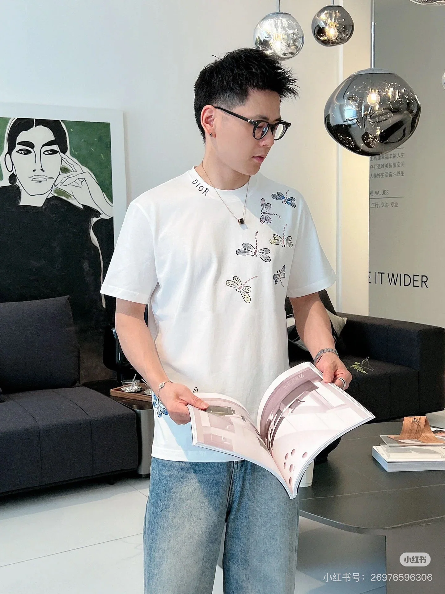 디올 나비 프린트 여성 반팔 티셔츠 상세 이미지 7