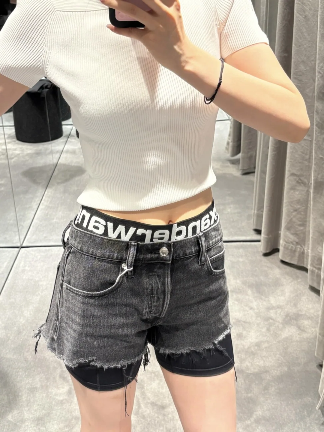 알렉산더왕 더블 허리밴드 레터 자카드 레이어드 데님 반바지 상세 이미지 9