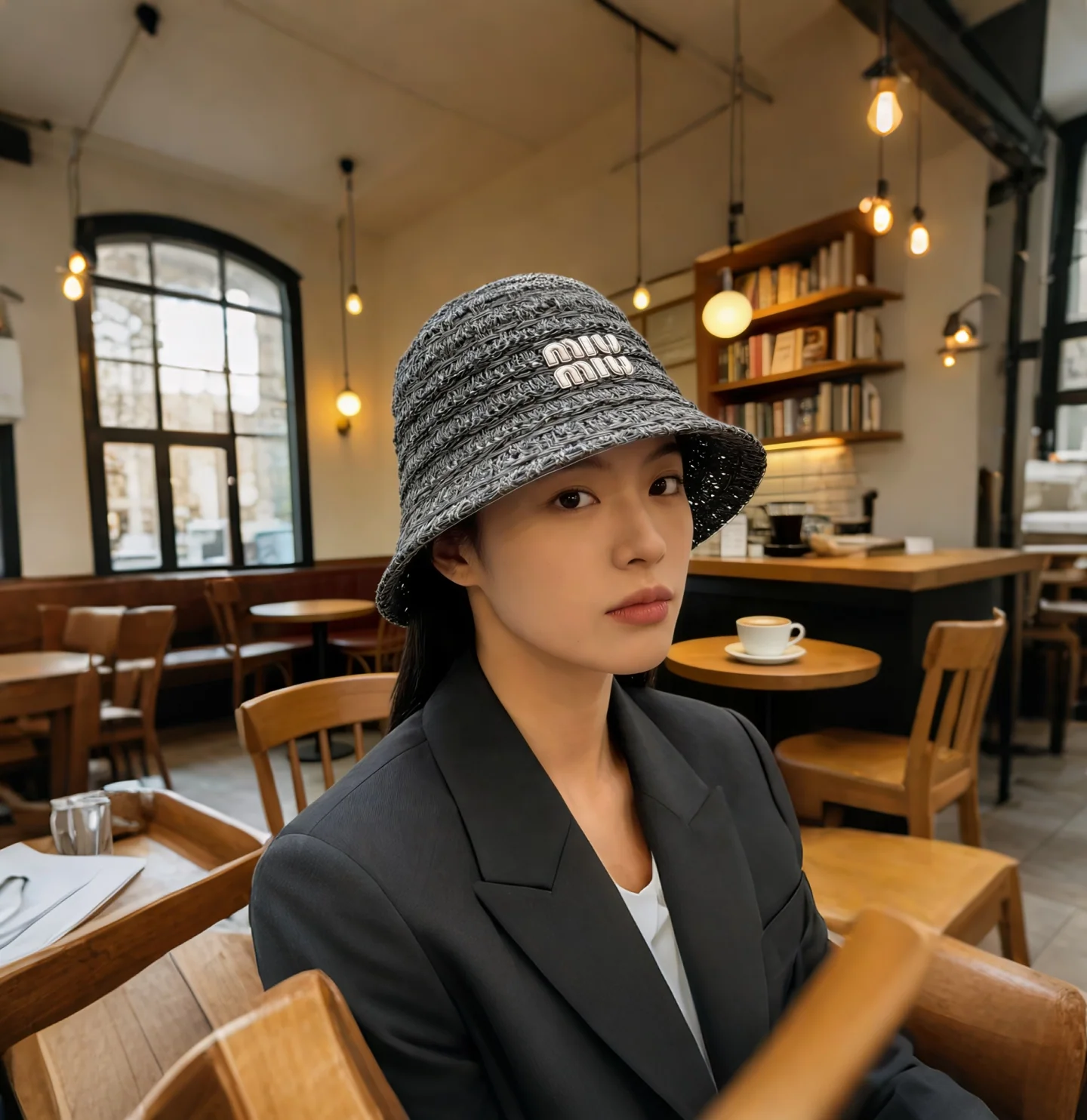 미우미우 투시된 뜨개질 크로셰 버킷 햇 모자 상세 이미지 1