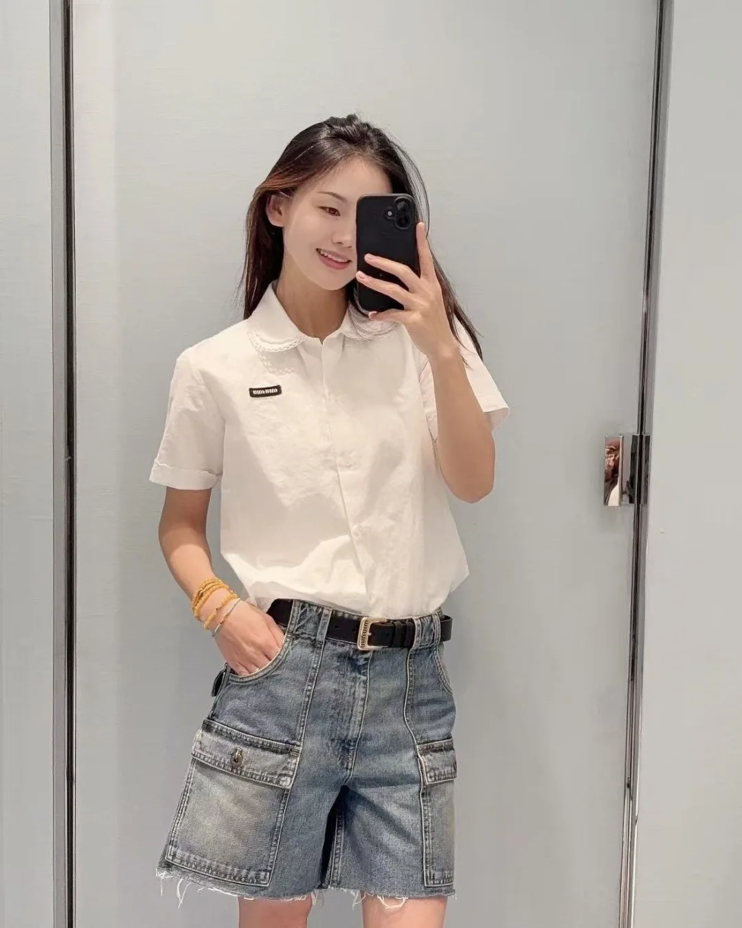 미우미우 카고 포켓 미드 라이즈 데님 바지 26 SS 상세 이미지 8
