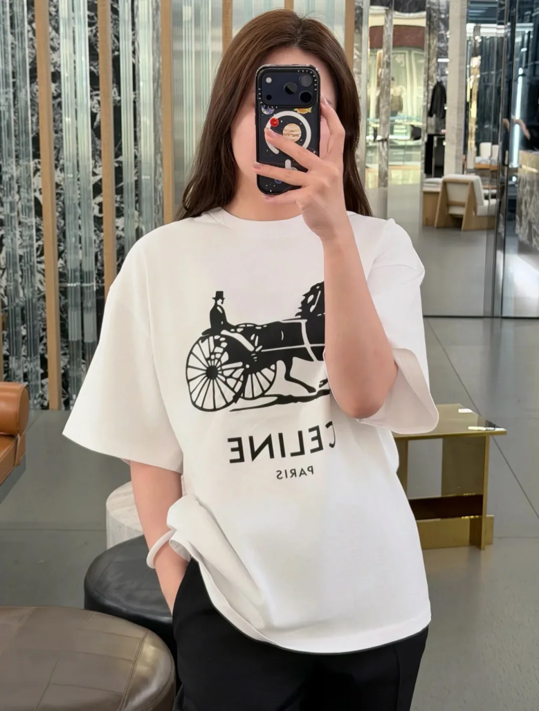셀린느 말 패턴 크루넥 여성 반팔 셔츠 상세 이미지 1