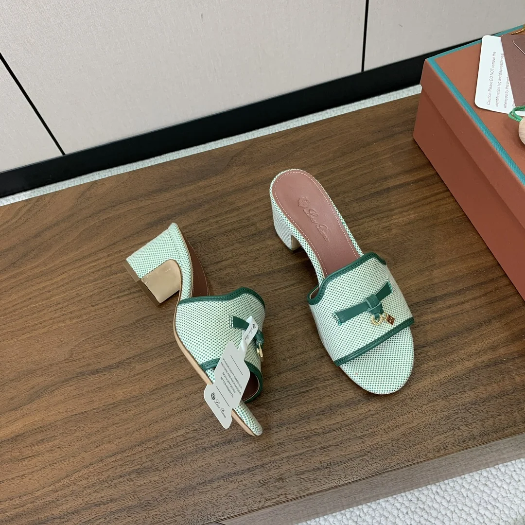 로로피아나 컬러 블록 미드힐 뮬 샌들 상세 이미지 2