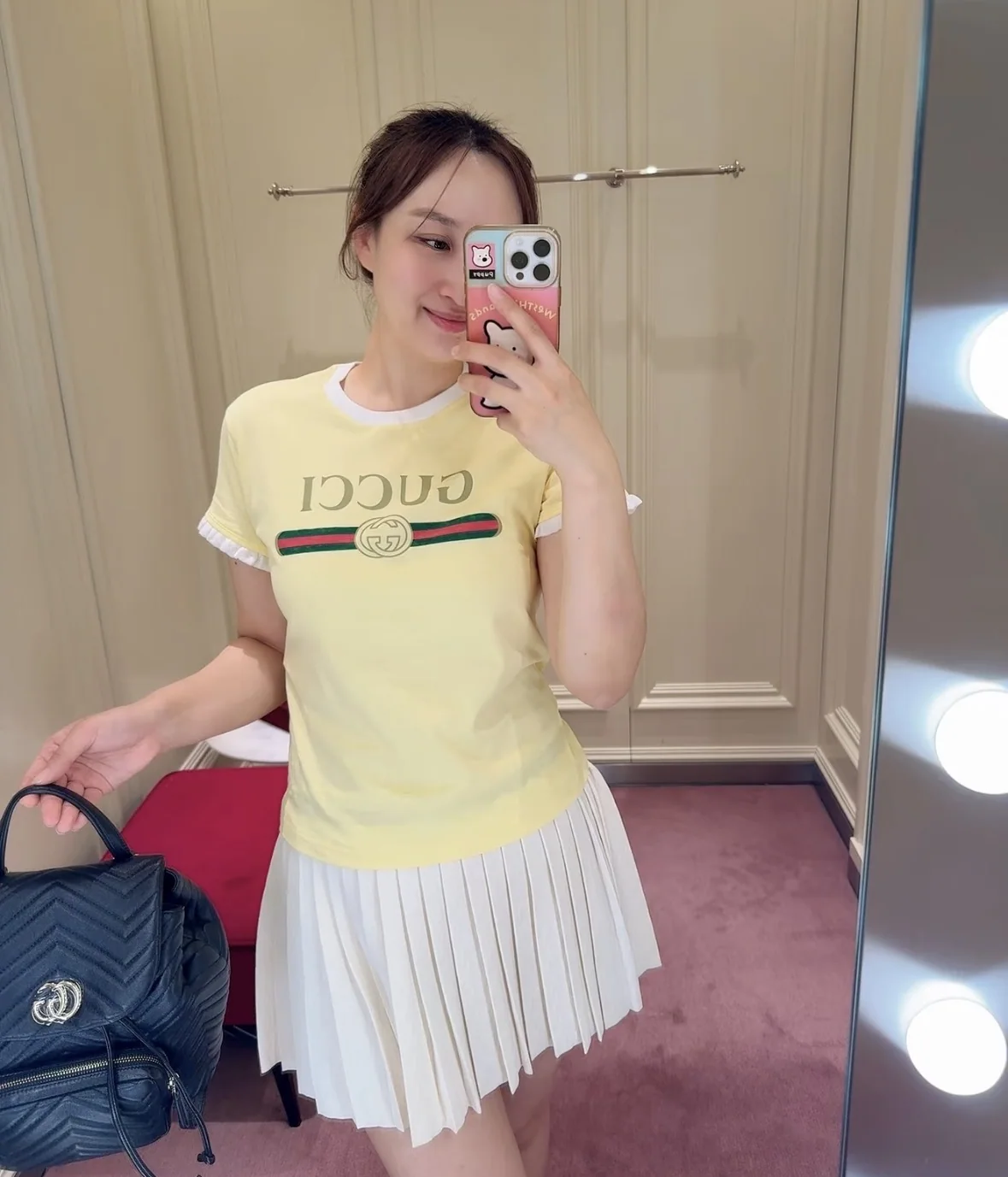 구찌 프린트 프릴 크루넥 반팔 티셔츠 상세 이미지 9