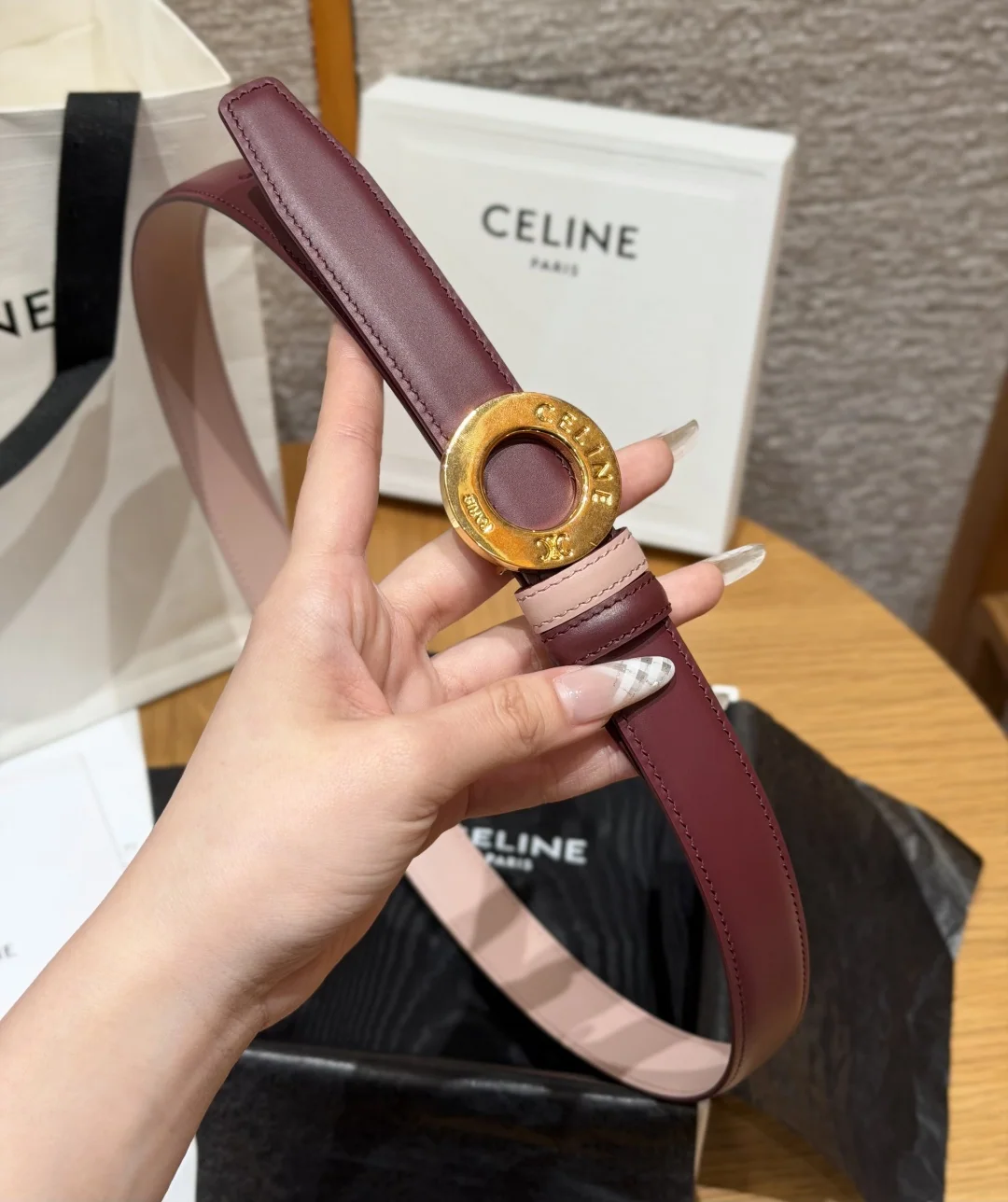 셀린느 DISC 골드 양면 가죽 벨트 상세 이미지 3