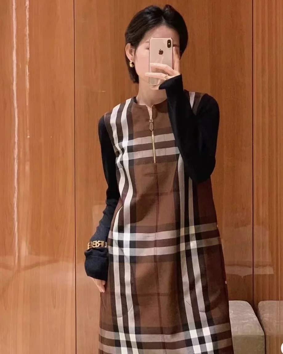 버버리 빈티지 체크 코튼 노슬리브 원피스 상세 이미지 4