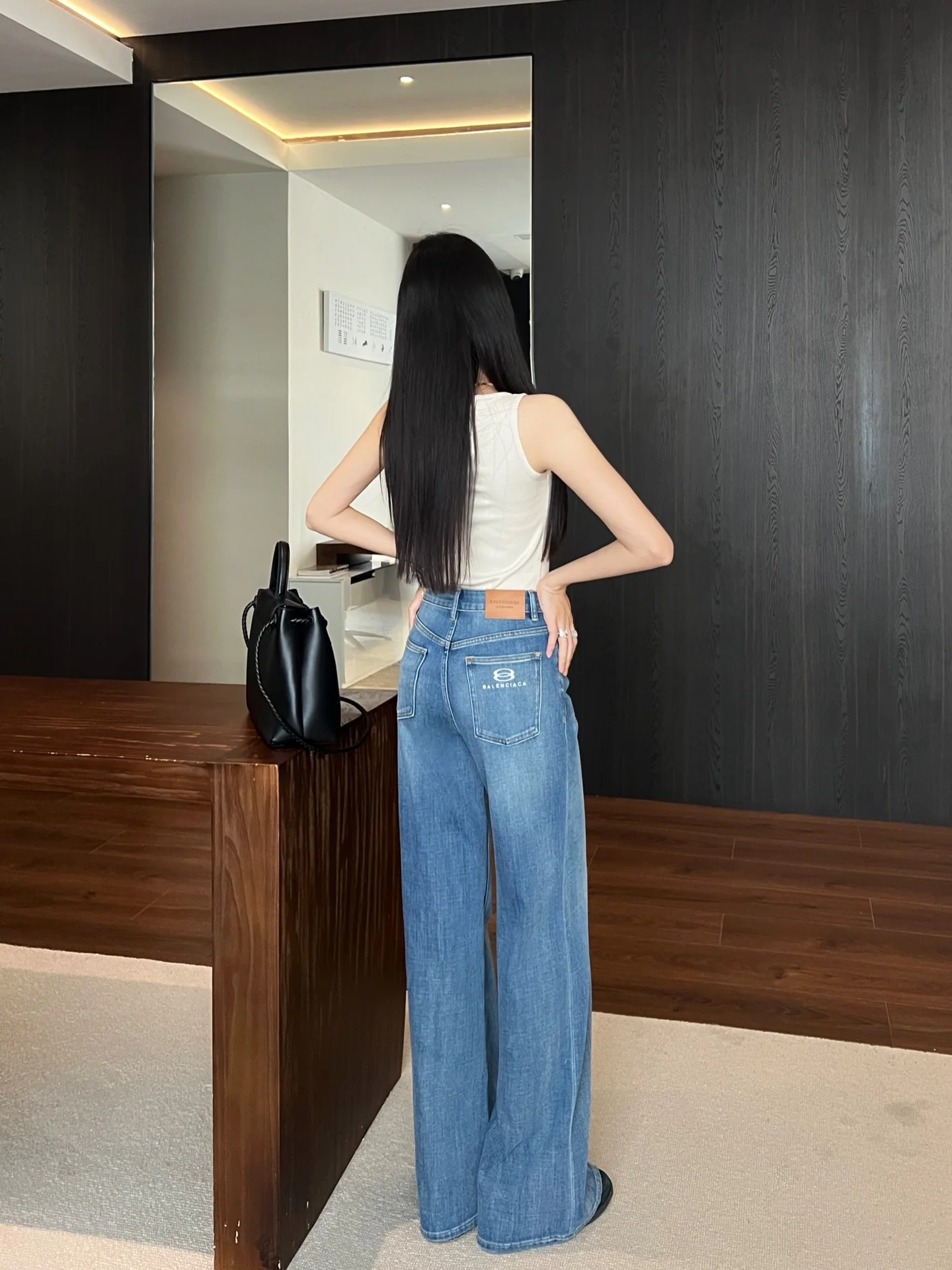 발렌시아가 자수 로고 데님 스트레이트 바지 상세 이미지 2