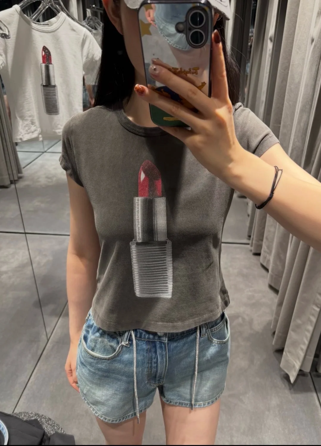 알렉산더왕 라인스톤 드로스트링 데님 여성 반바지 상세 이미지 3