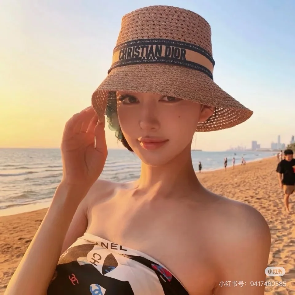 디올 일본 자수 로고 밀짚 모자 상세 이미지 1