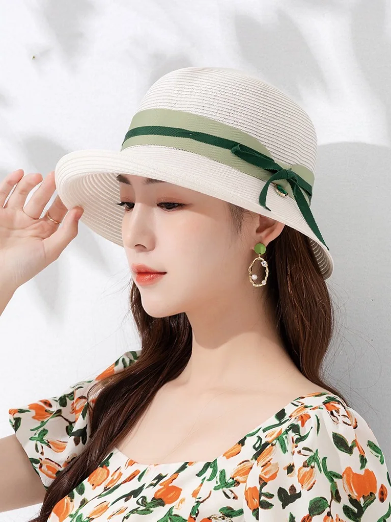 디올 여자아이용 아이스 실크 리본 썬햇 모자 상세 이미지 1