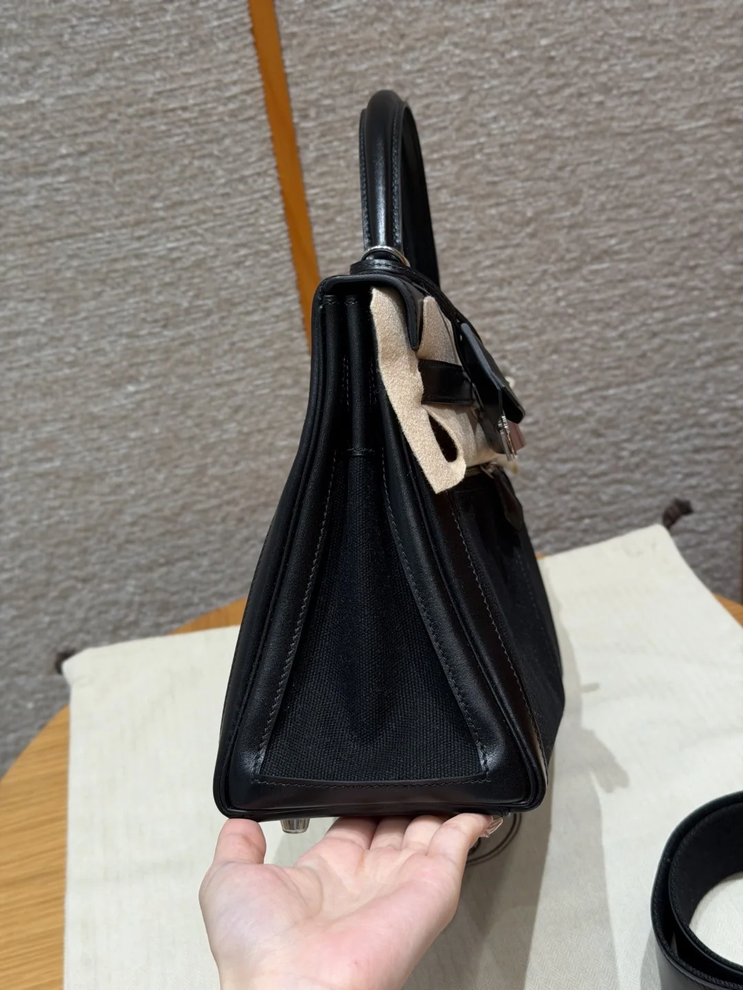 에르메스 켈리 라키스 박스 가죽 캔버스 가방 상세 이미지 3