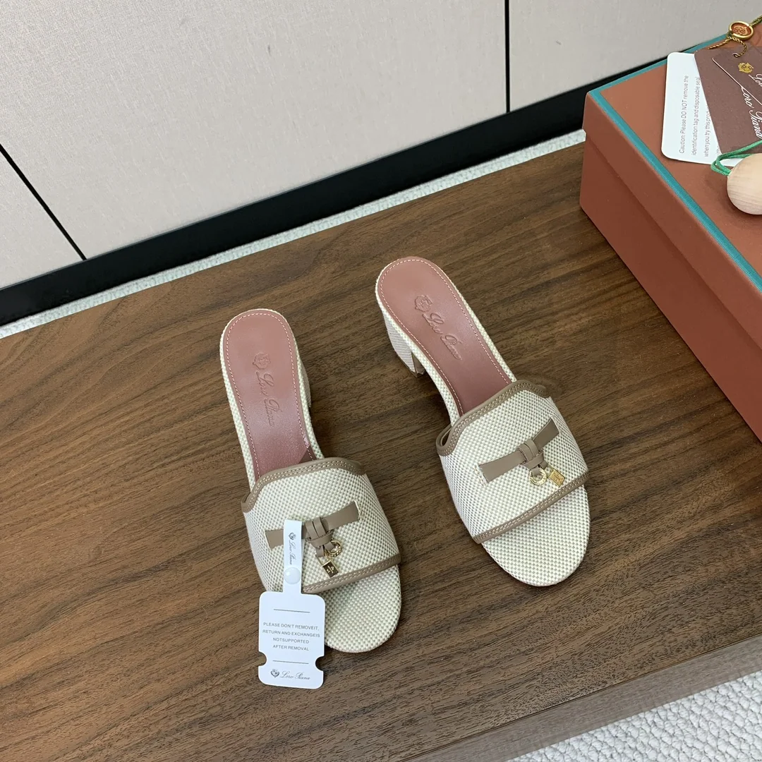 로로피아나 컬러 블록 미드힐 뮬 샌들 상세 이미지 4