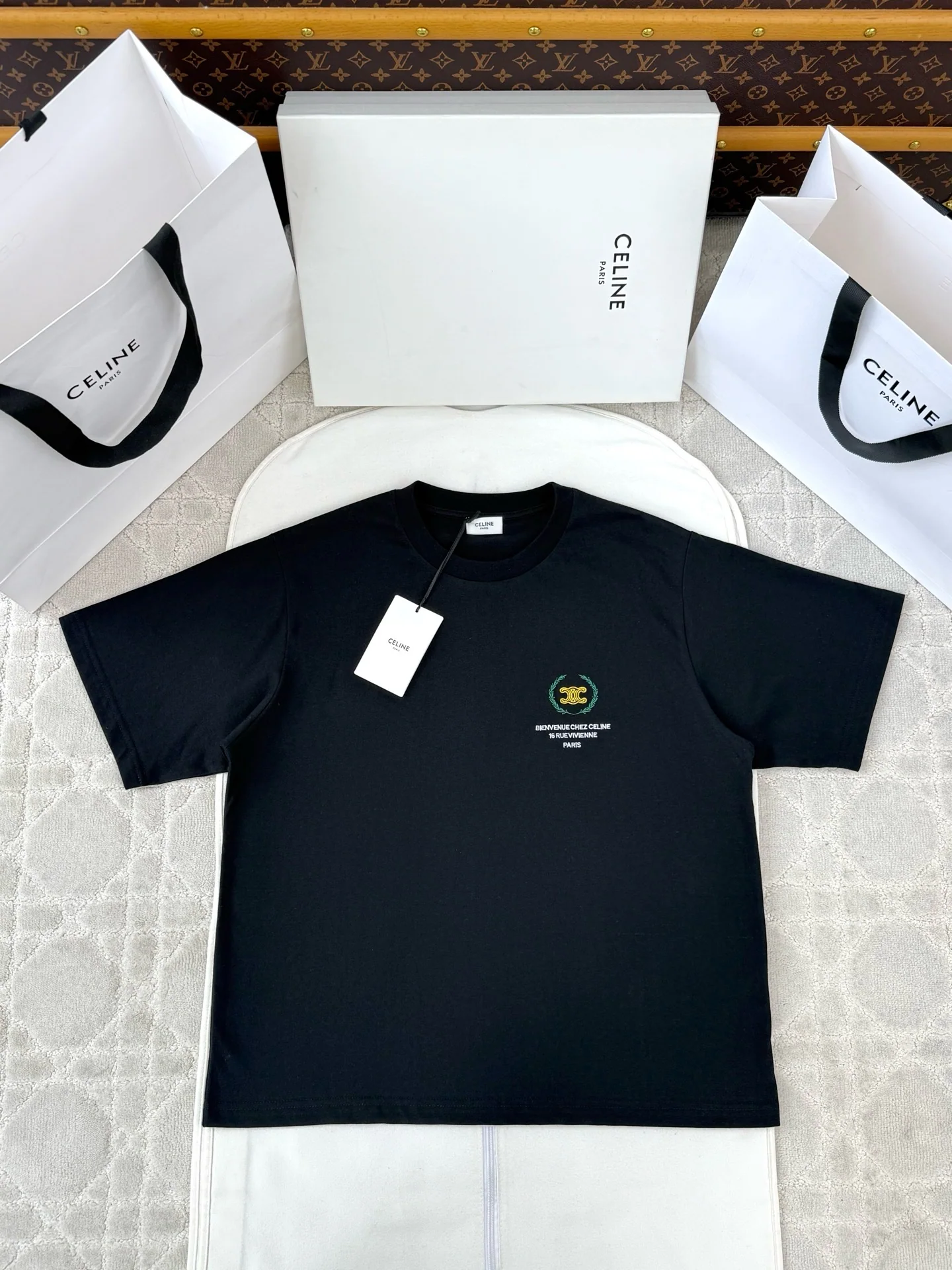 셀린느 여성 밀 이삭 자수 반팔 티셔츠 142727