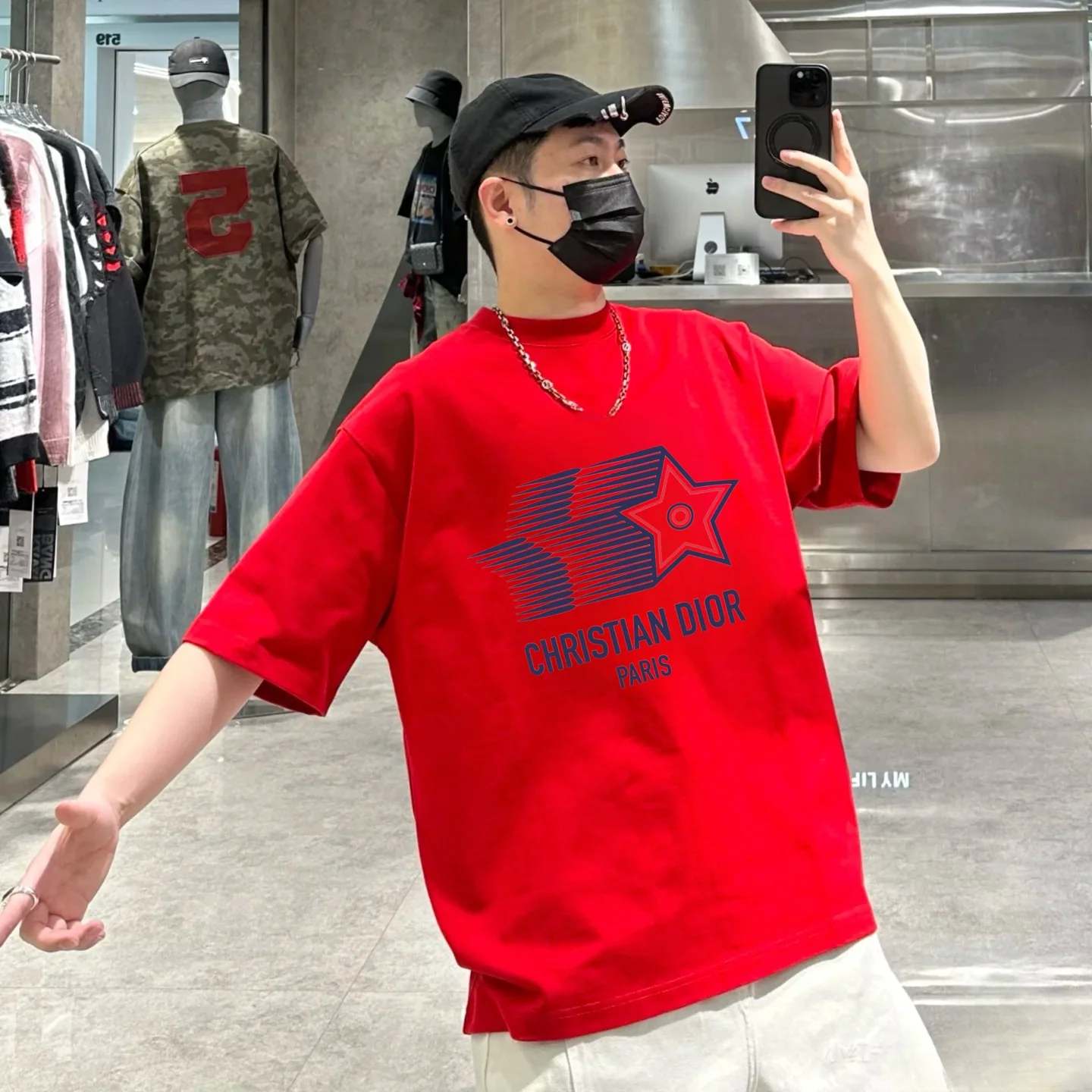 디올 오각별 무늬 여성 반팔 티셔츠 상세 이미지 2