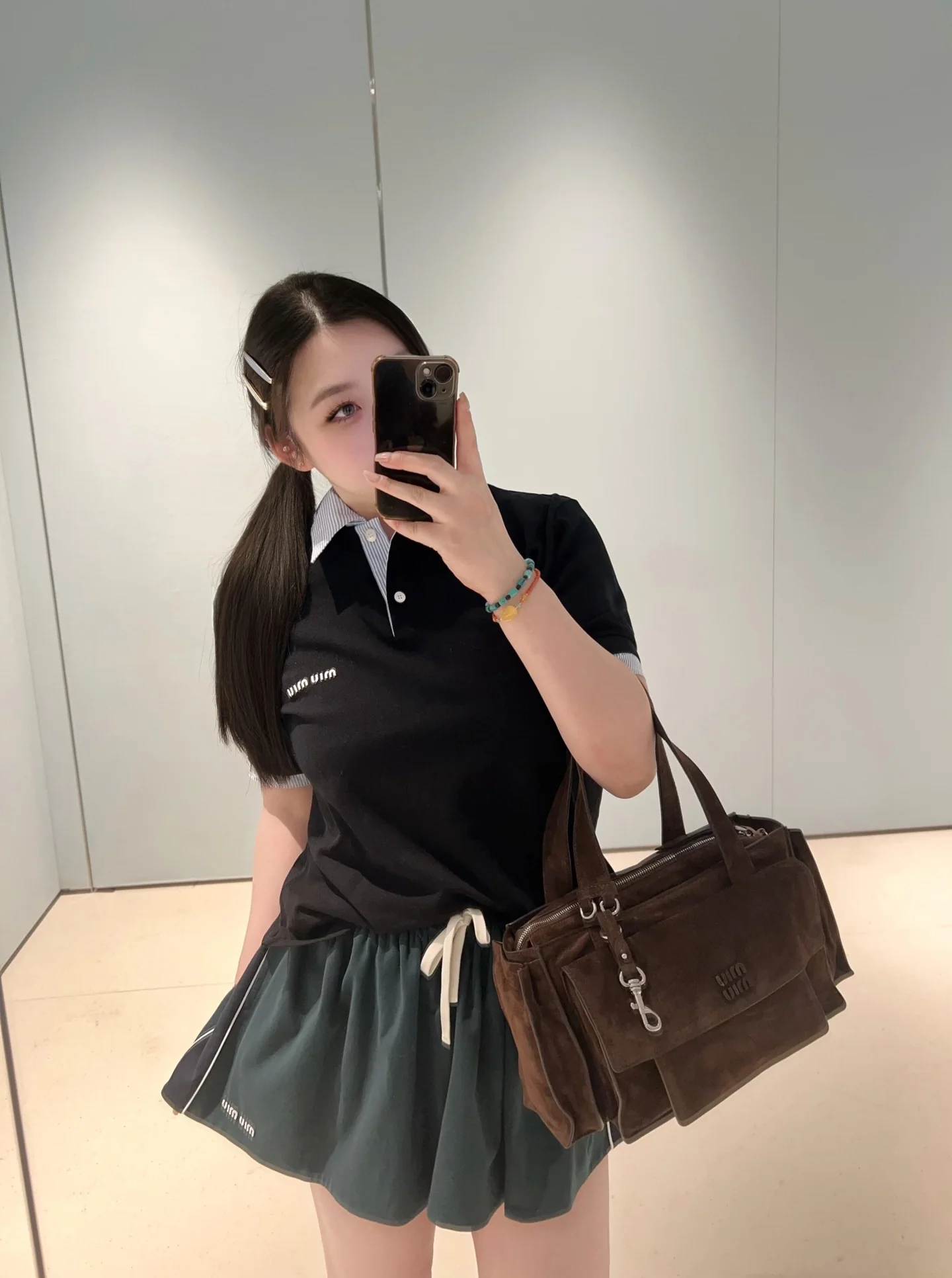미우미우 컬러블록 카라 반팔 티셔츠 26 SS 상세 이미지 3