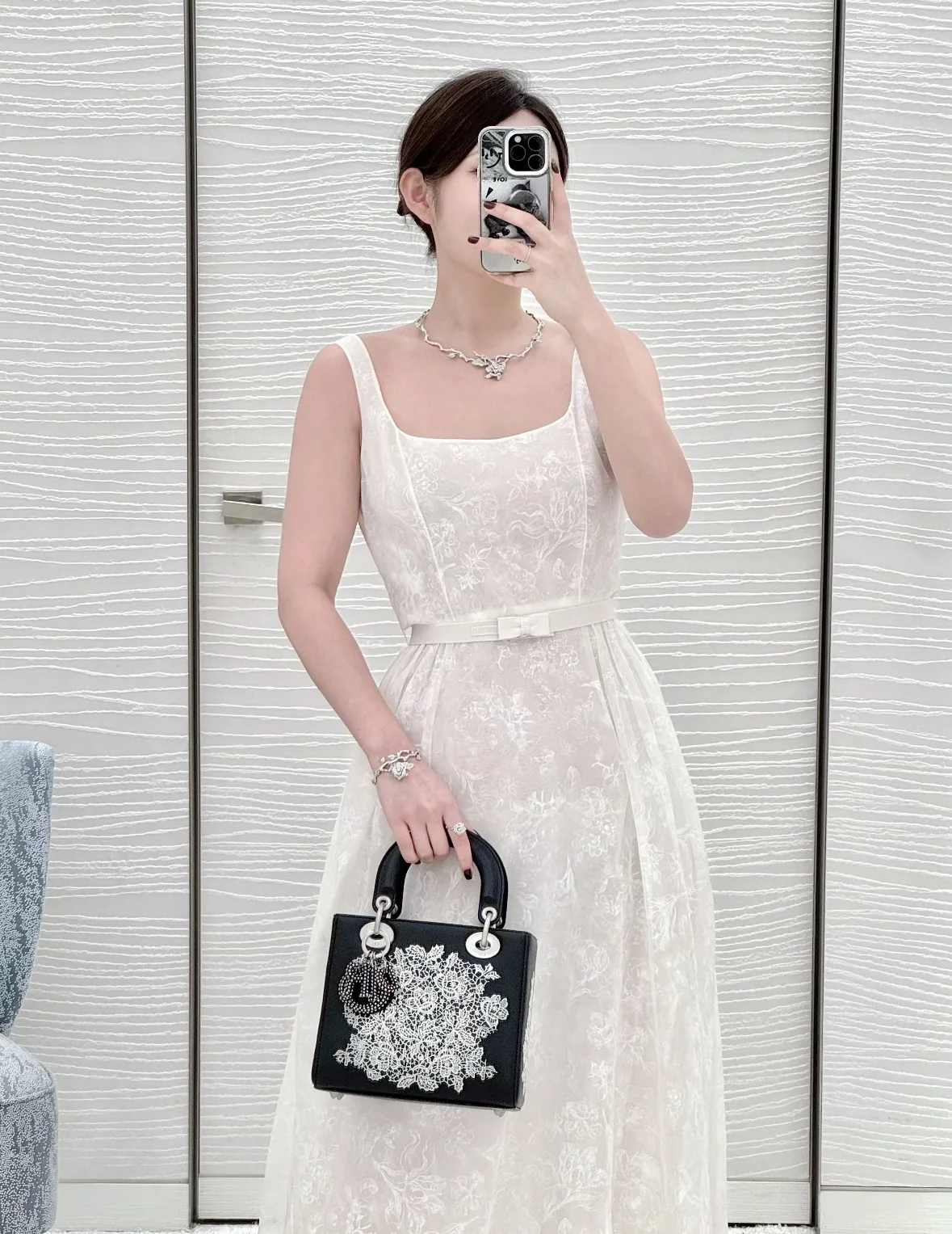 디올 화이트 문라이트 자카드 슬립 원피스 상세 이미지 8