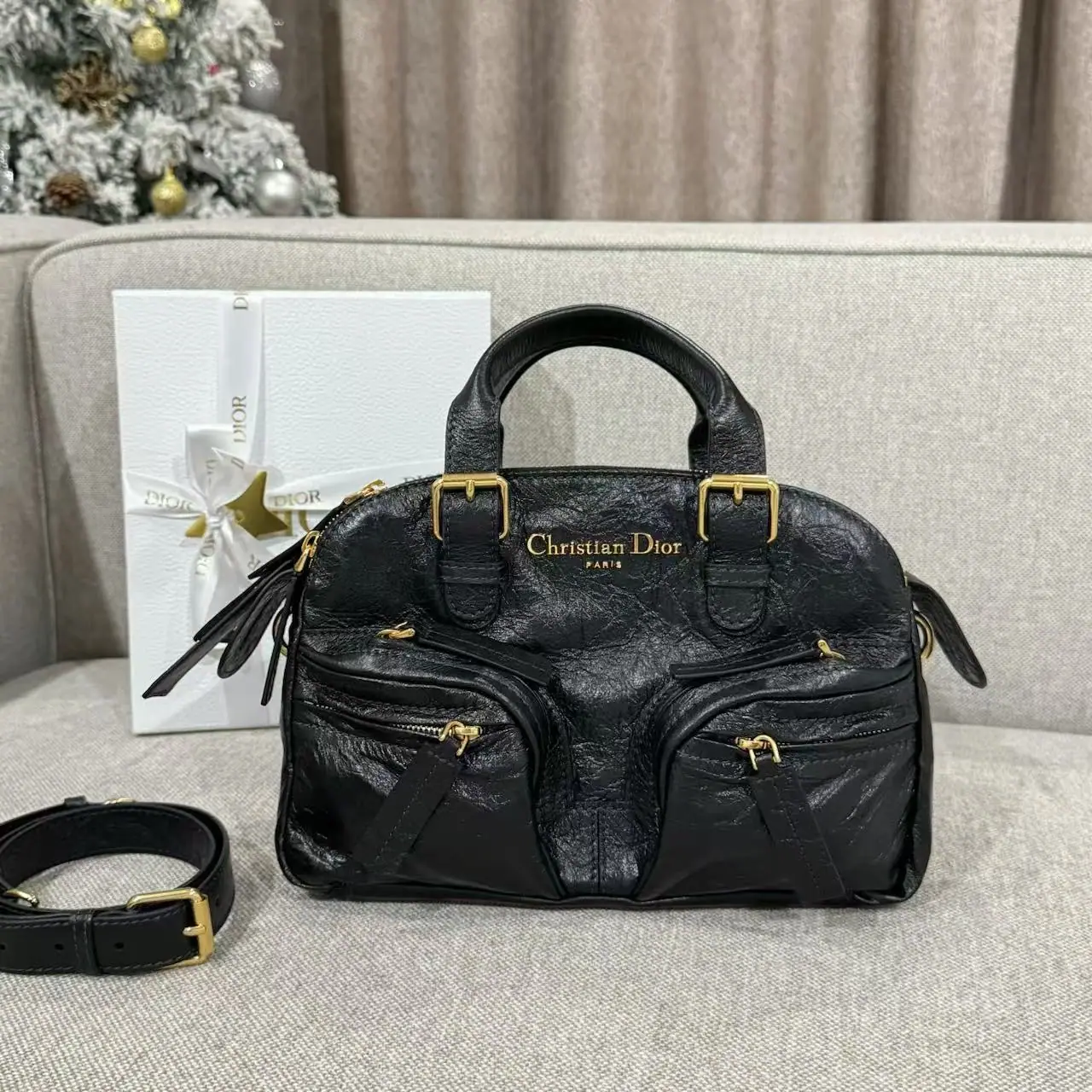 디올 블랙 플리츠 카프스킨 미니 숄더백 상세 이미지 1