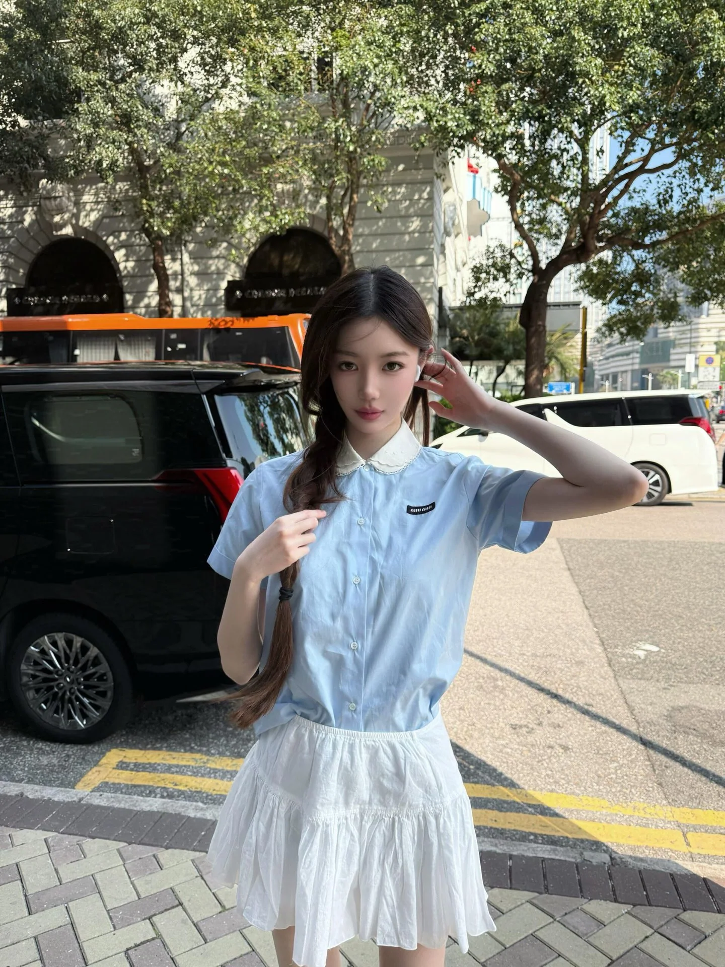미우미우 피터팬 카라 레이스 배색 반팔 셔츠 26 SS 상세 이미지 1