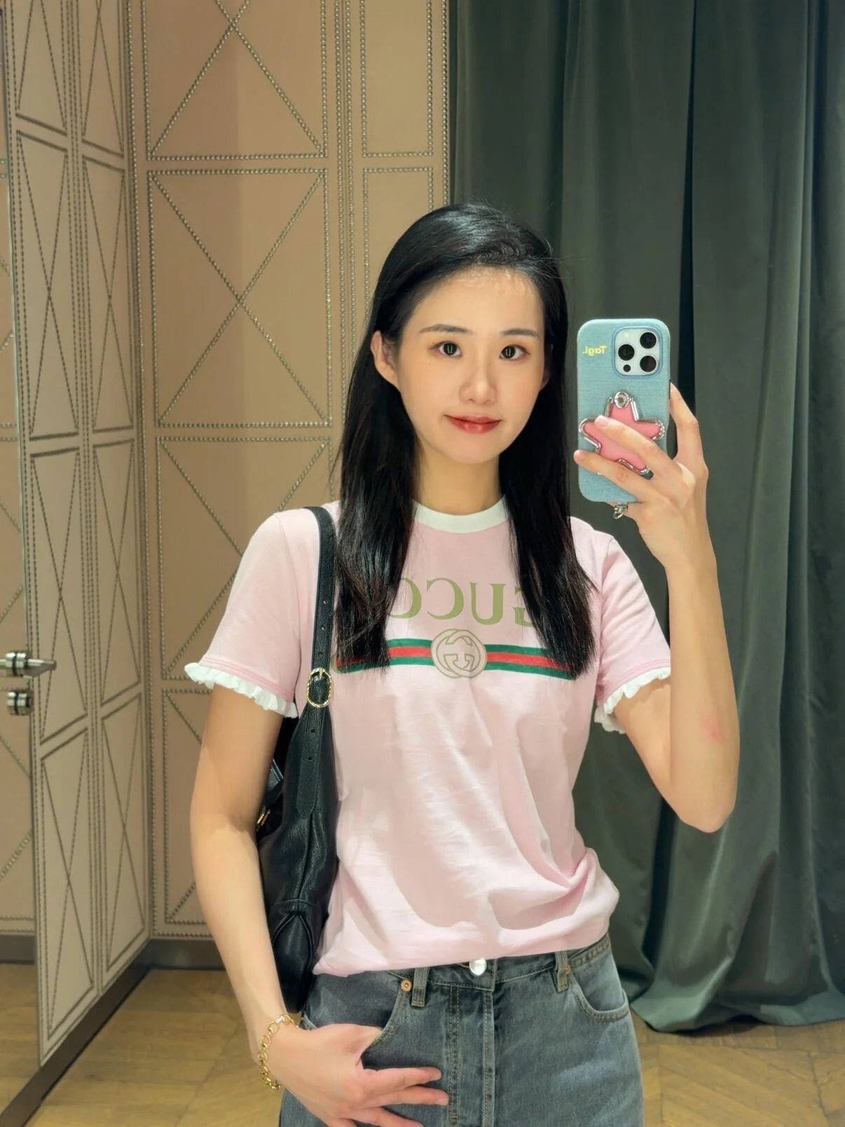 구찌 프린트 프릴 크루넥 반팔 티셔츠 상세 이미지 9