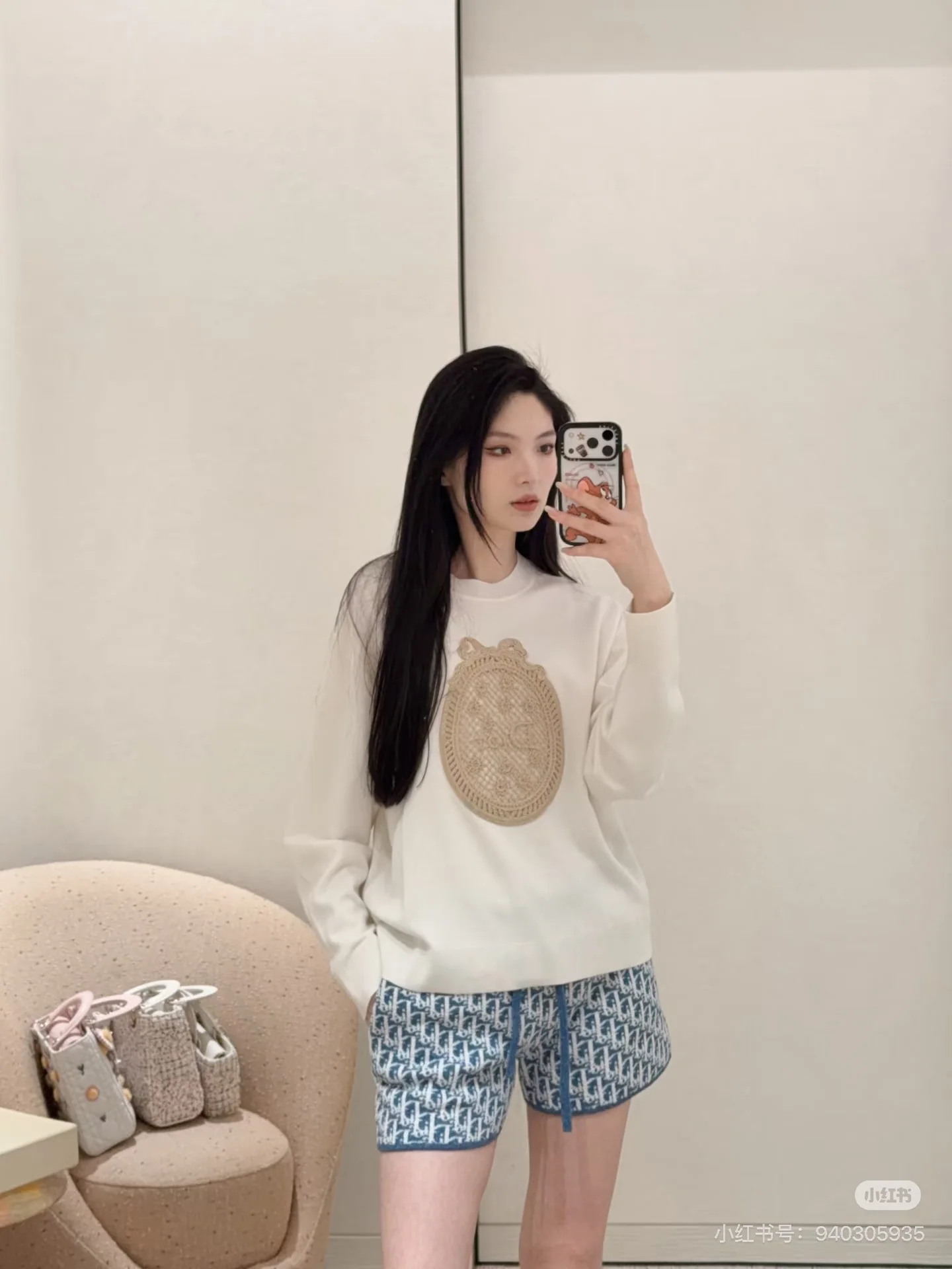 디올 가든 월드 3 D 자수 울 실크 니트 긴팔 탑 상세 이미지 3