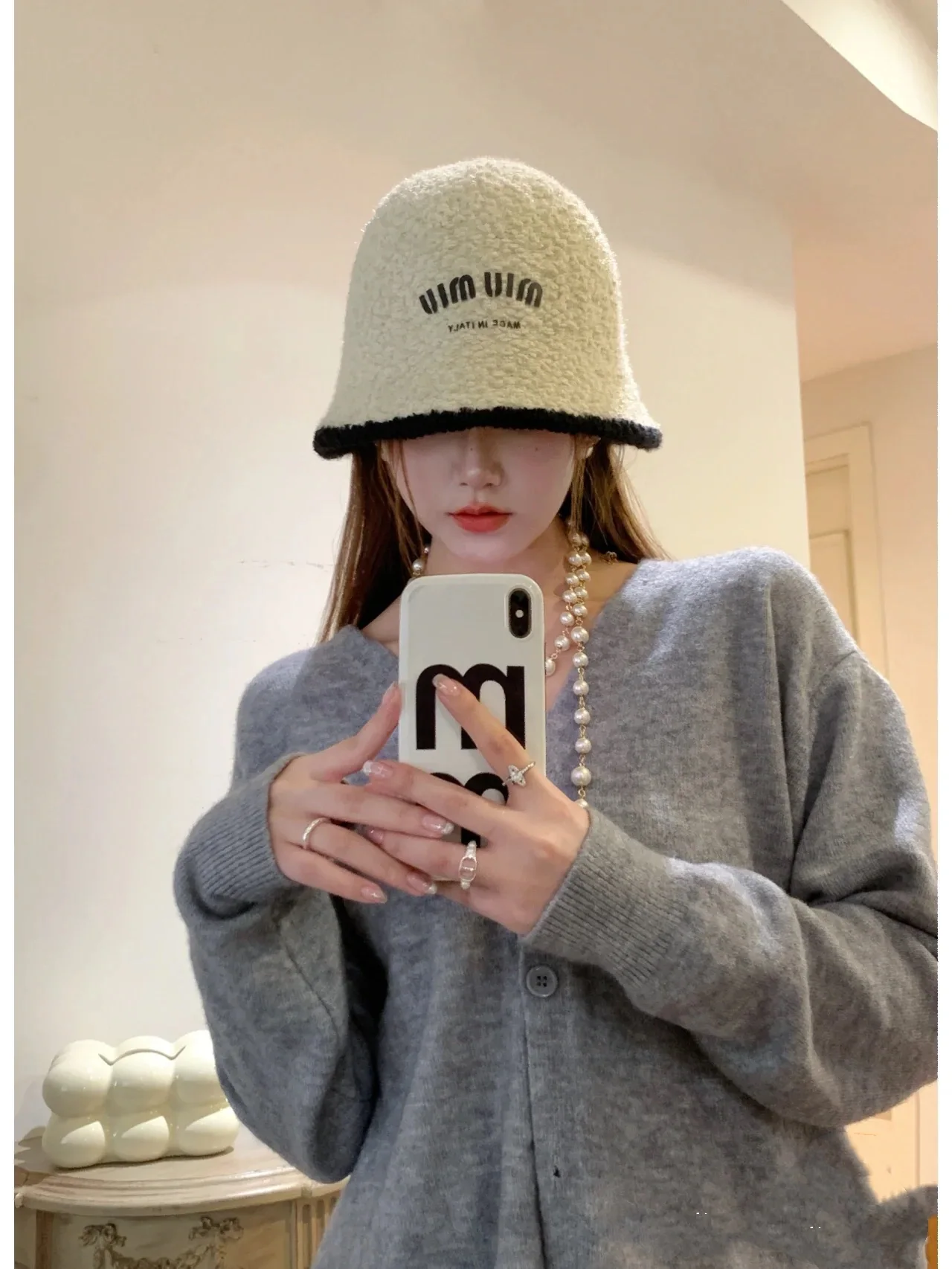 미우미우 램 울 퍼 버킷 햇 모자 상세 이미지 4