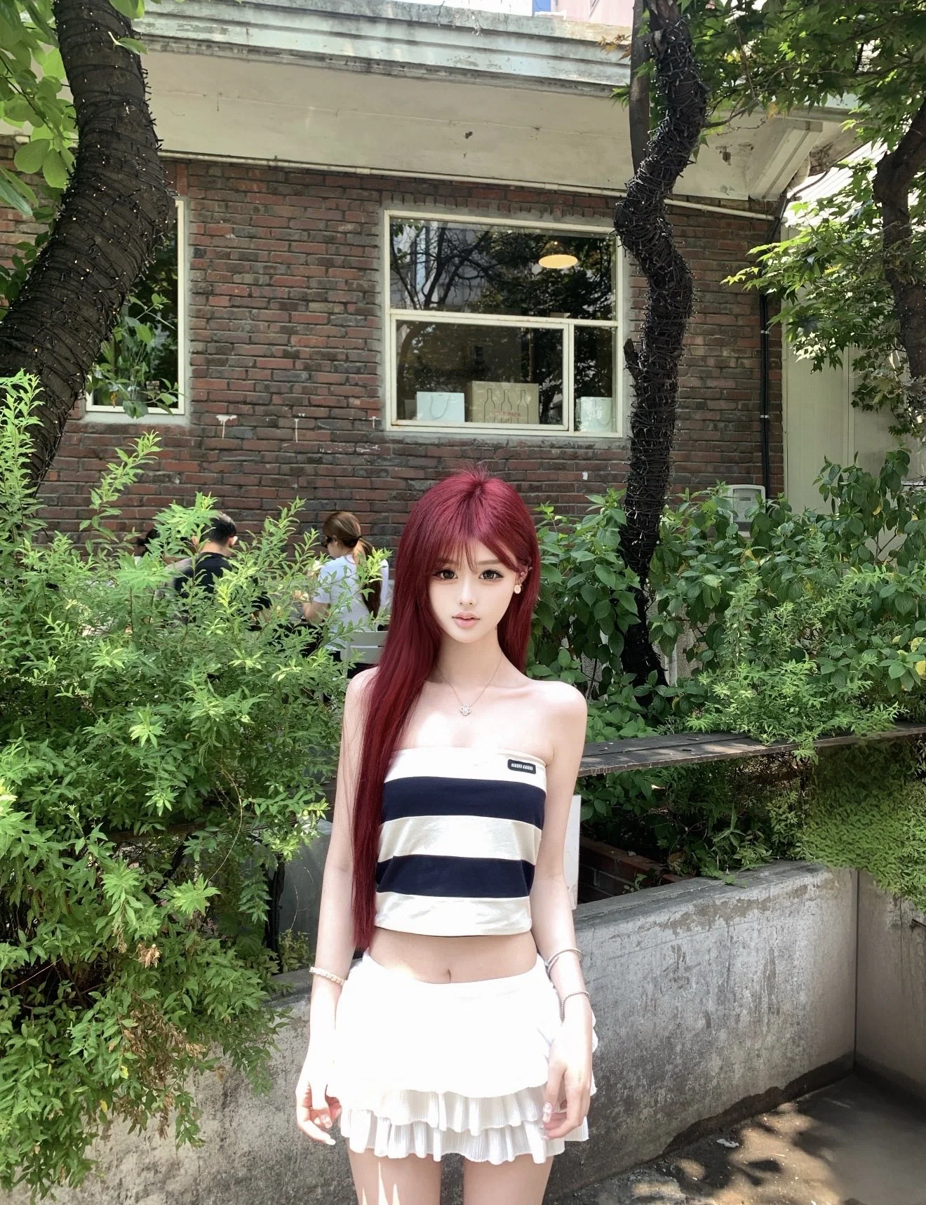 미우미우 스트라이프 밴듀 여성 반팔 티셔츠 상세 이미지 10