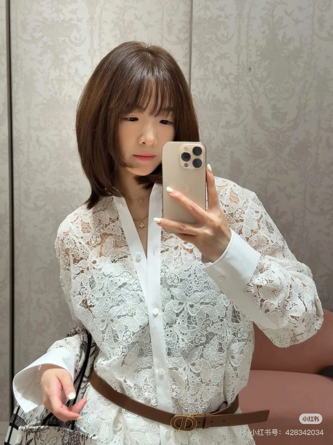 디올 수용성 레이스 시스루 여성 셔츠 상세 이미지 5