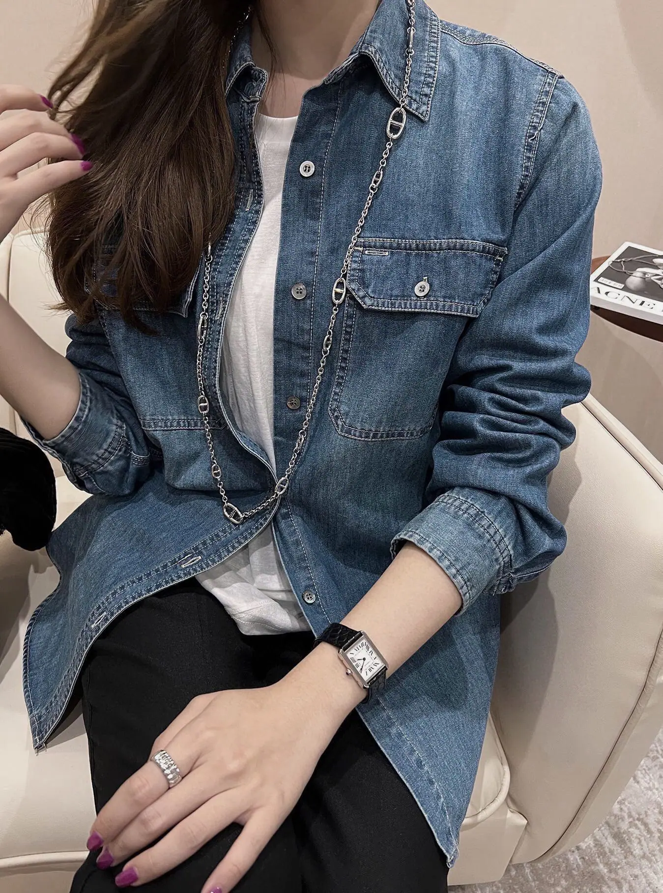 미우미우 데님 긴팔 셔츠 상세 이미지 1